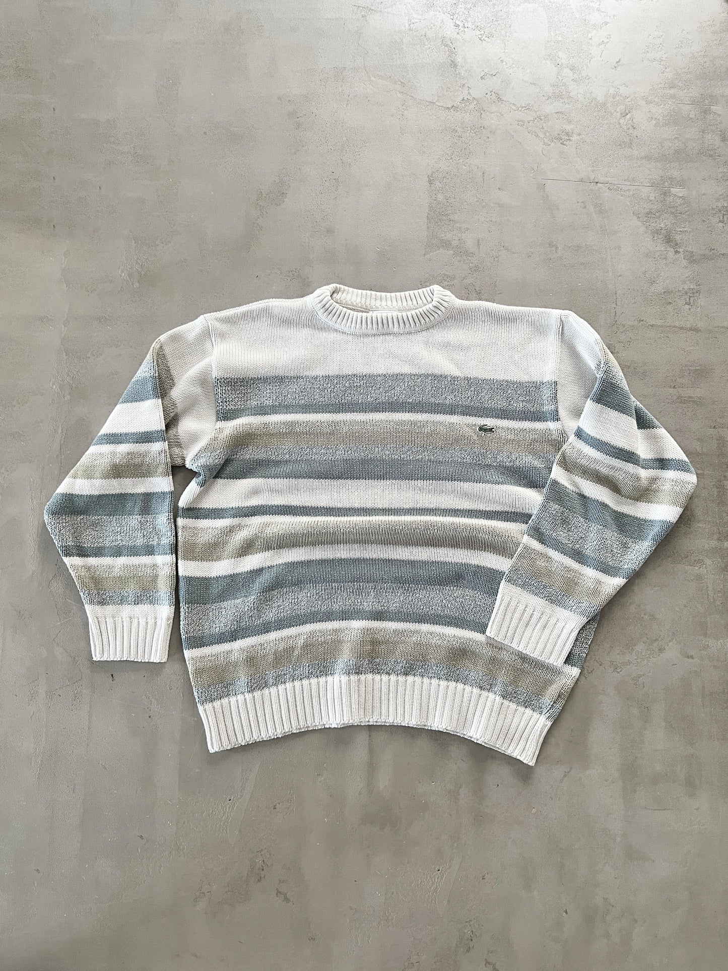WHITE/BLUE LACOSTE KNIT SWEATER - 2000S - S