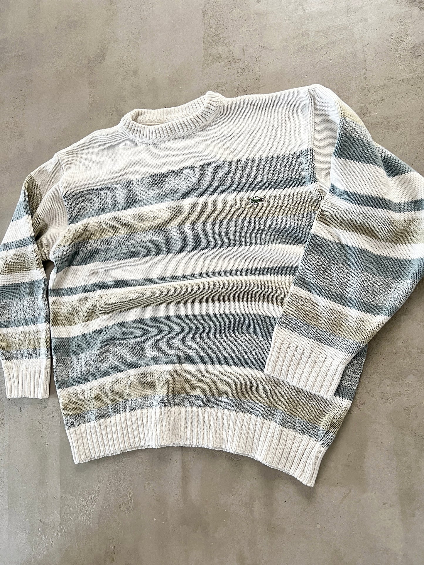 WHITE/BLUE LACOSTE KNIT SWEATER - 2000S - S