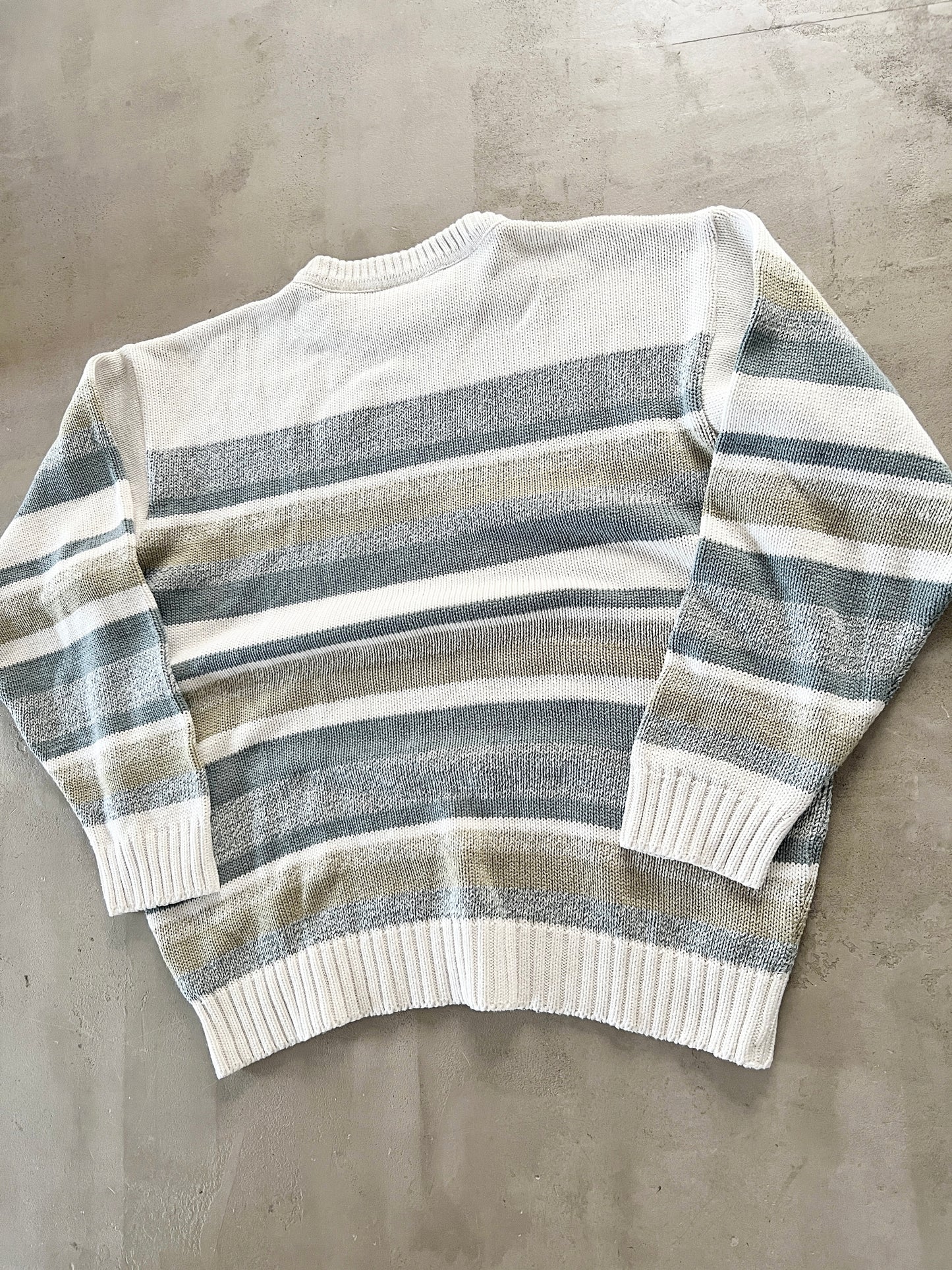 WHITE/BLUE LACOSTE KNIT SWEATER - 2000S - S