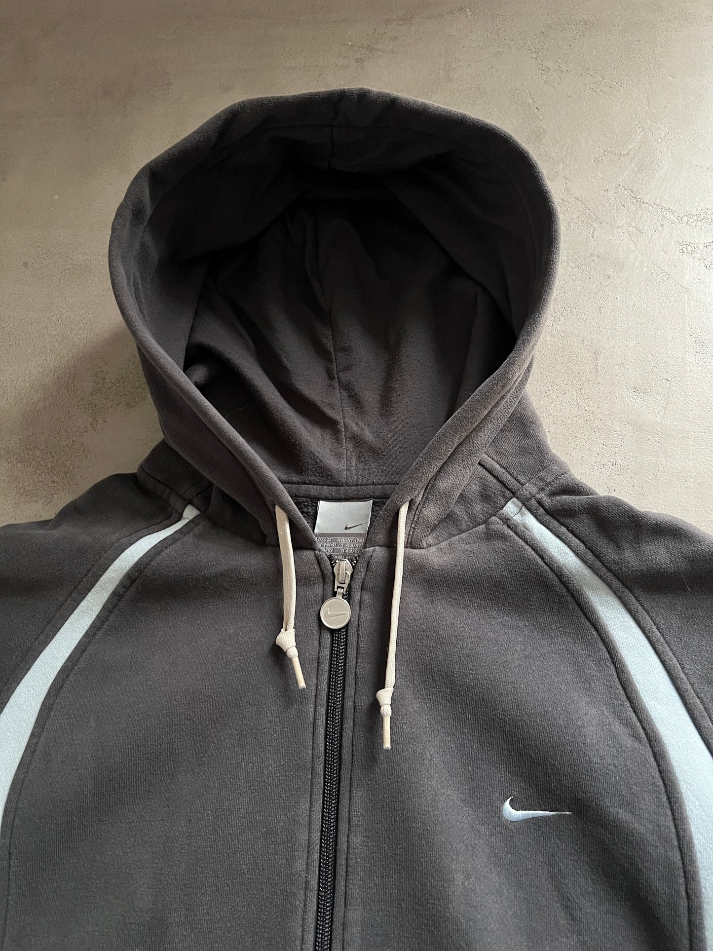 GREY/BABY BLUE NIKE ZIP UP HOODIE - 2000S - M