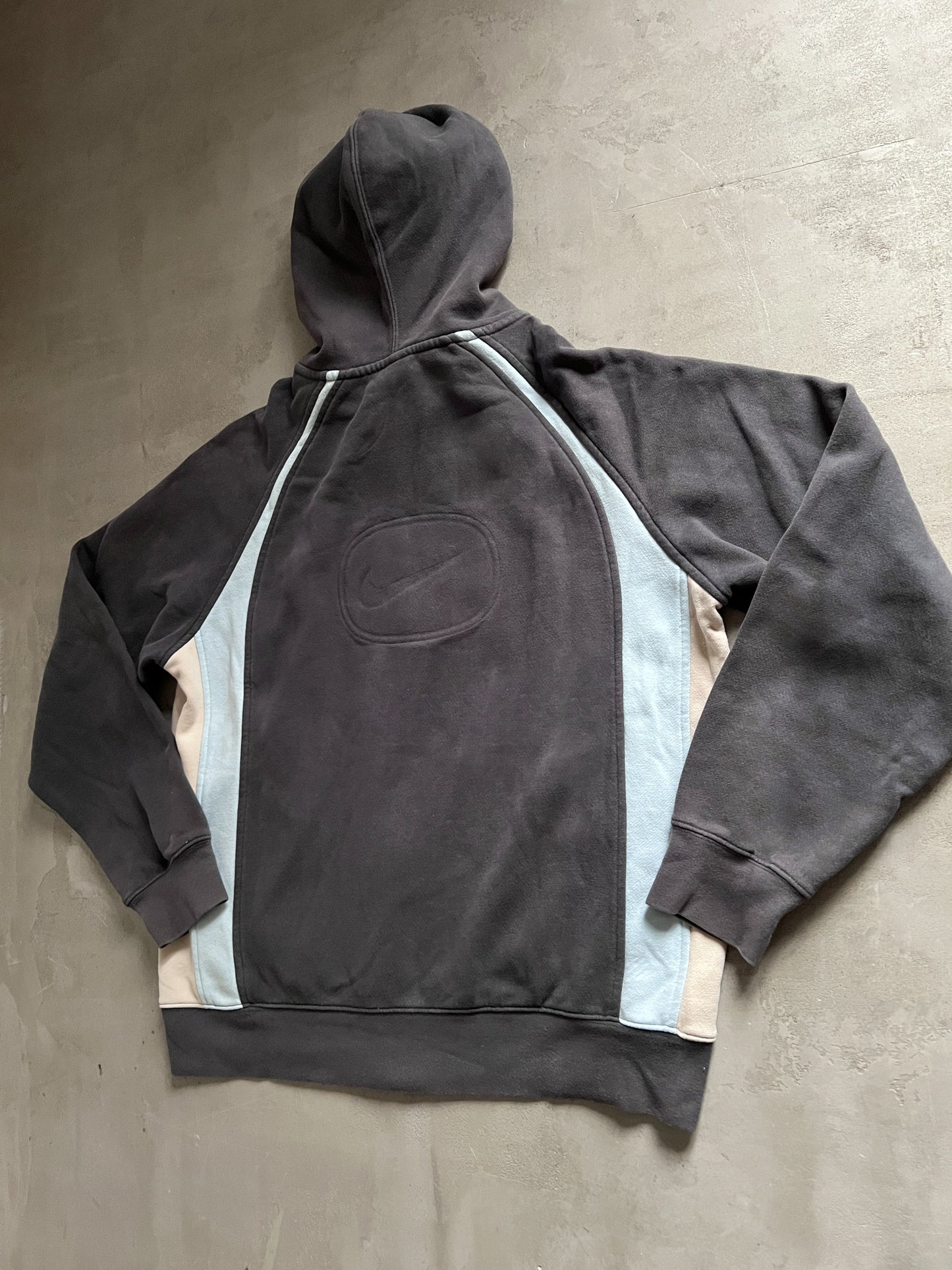 GREY/BABY BLUE NIKE ZIP UP HOODIE - 2000S - M