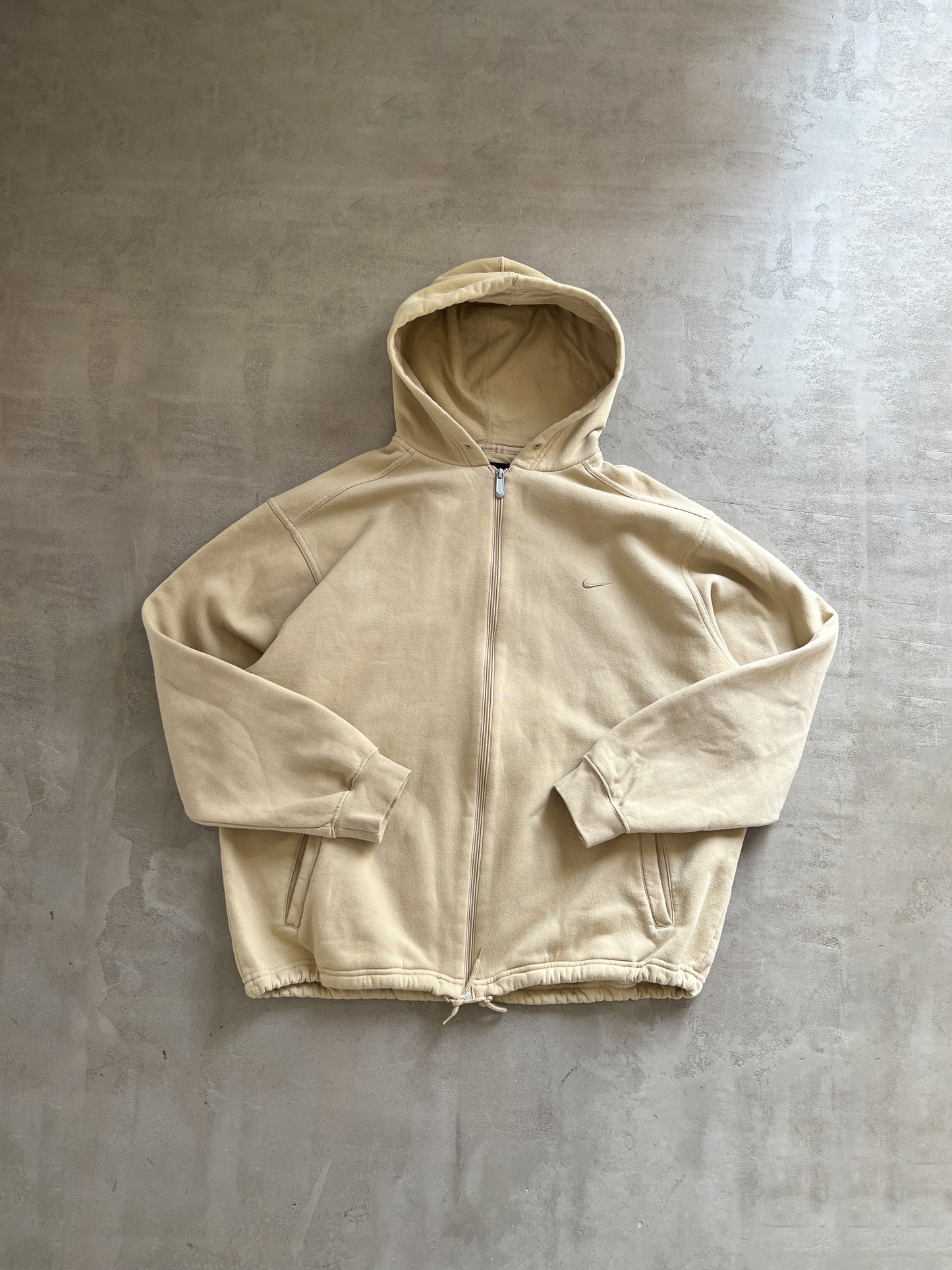 BEIGE NIKE ZIP UP HOODIE - 1990S - XL/XXL
