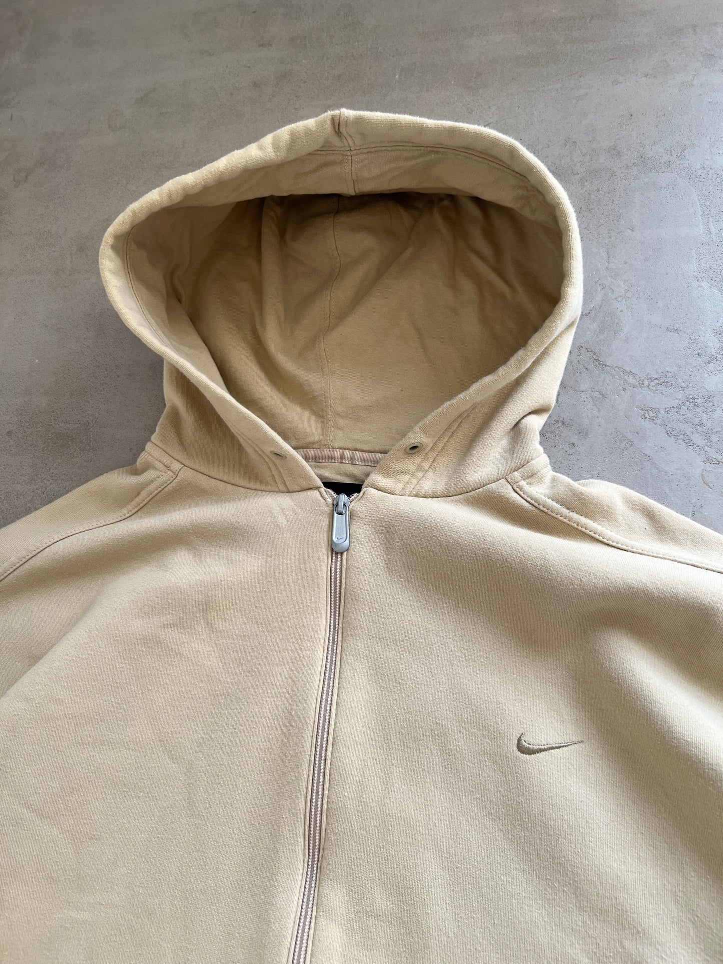 BEIGE NIKE ZIP UP HOODIE - 1990S - XL/XXL