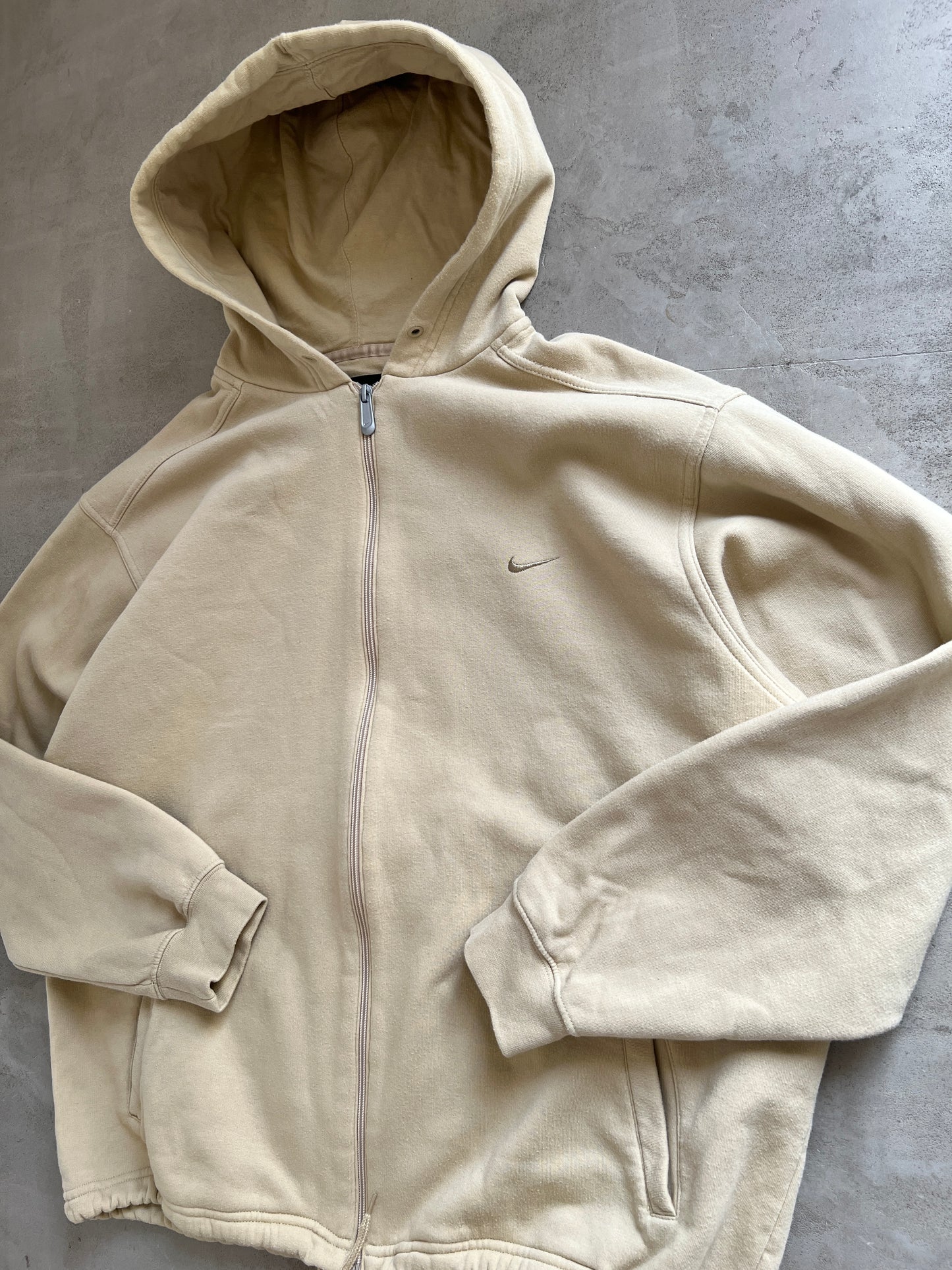 BEIGE NIKE ZIP UP HOODIE - 1990S - XL/XXL