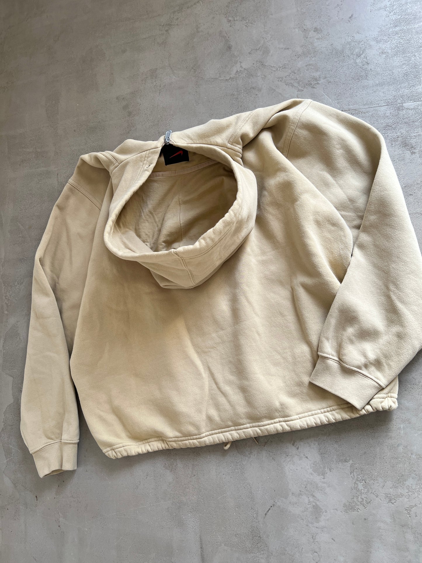 BEIGE NIKE ZIP UP HOODIE - 1990S - XL/XXL