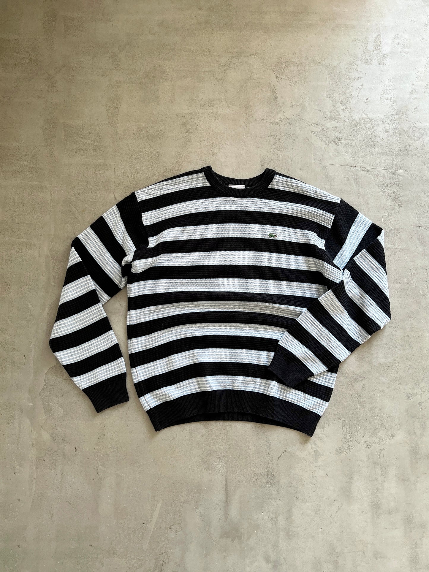 GREY/BABY BLUE LACOSTE KNIT SWEATER - 2000S - M/L