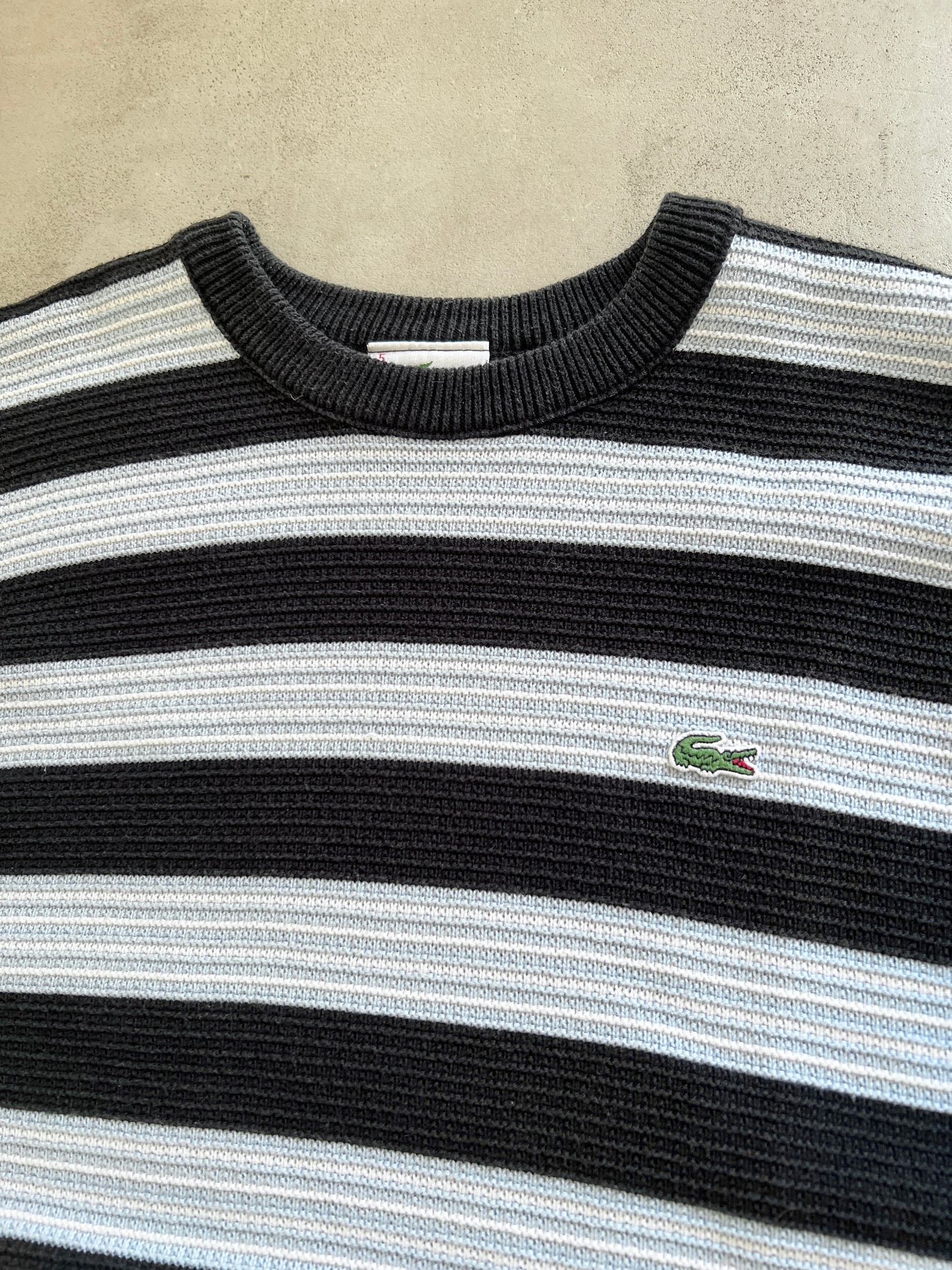 GREY/BABY BLUE LACOSTE KNIT SWEATER - 2000S - M/L