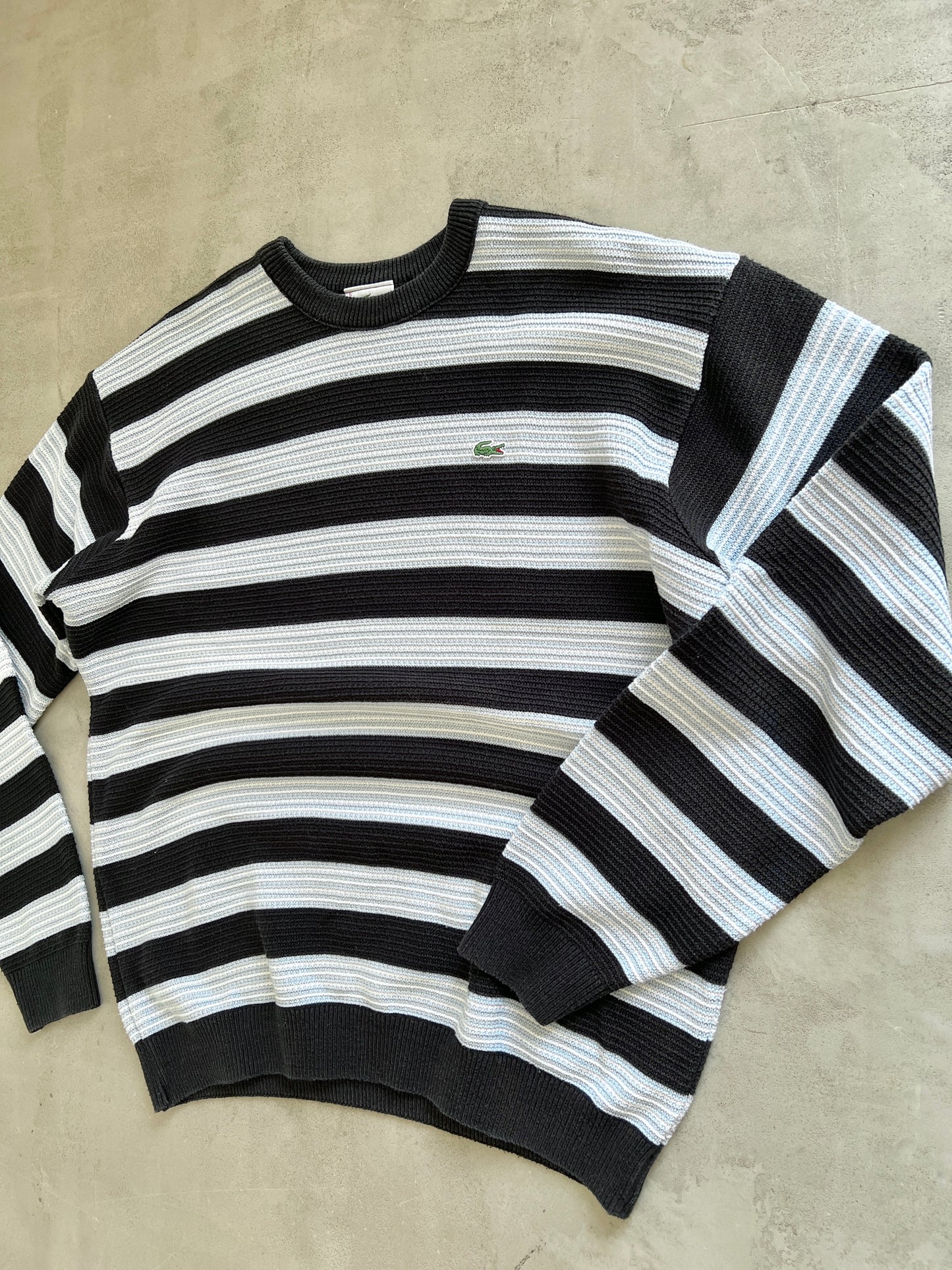 GREY/BABY BLUE LACOSTE KNIT SWEATER - 2000S - M/L