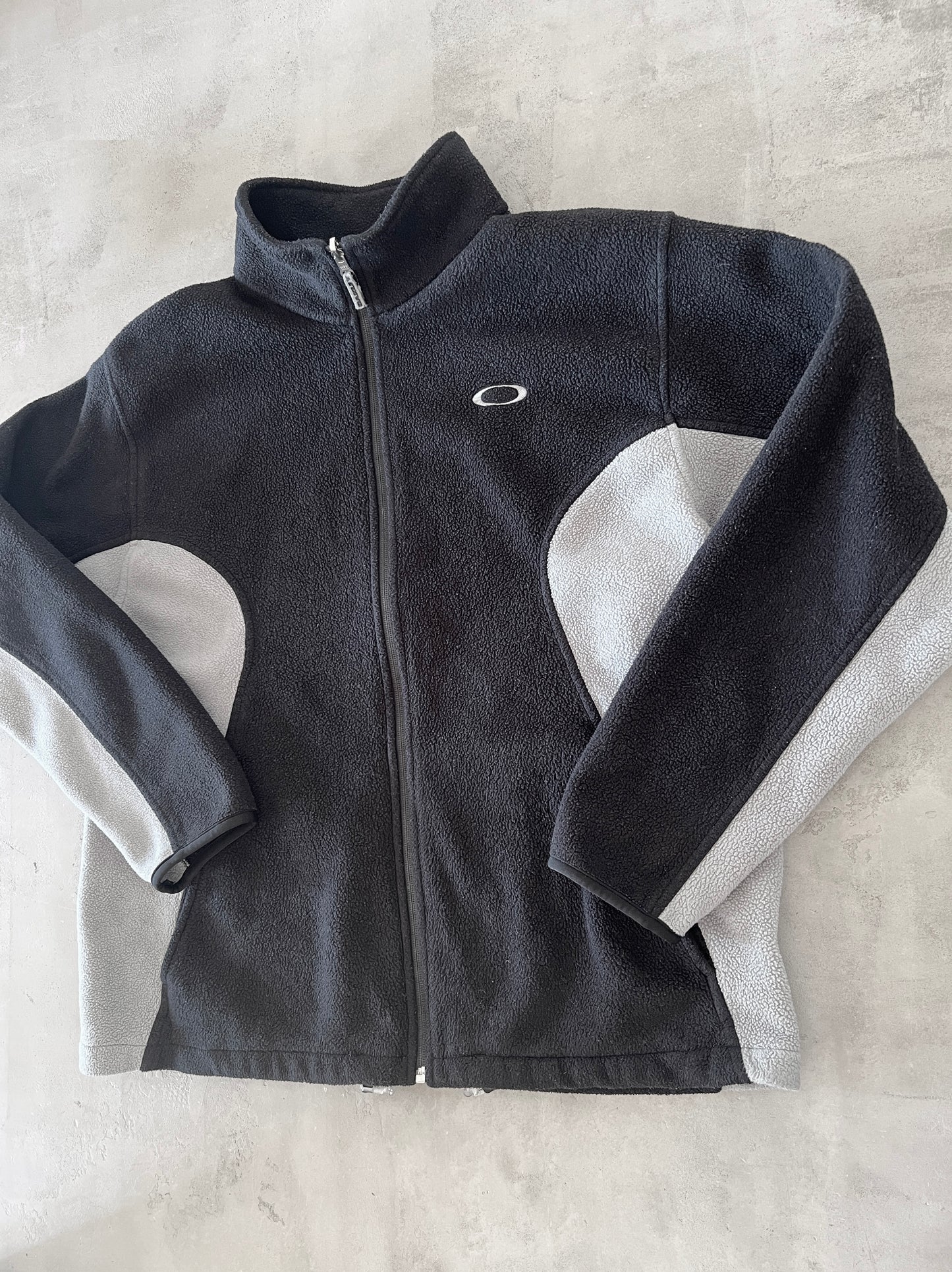 BLACK/GREY OAKLEY FLEECE JACKET - 1990S - XL