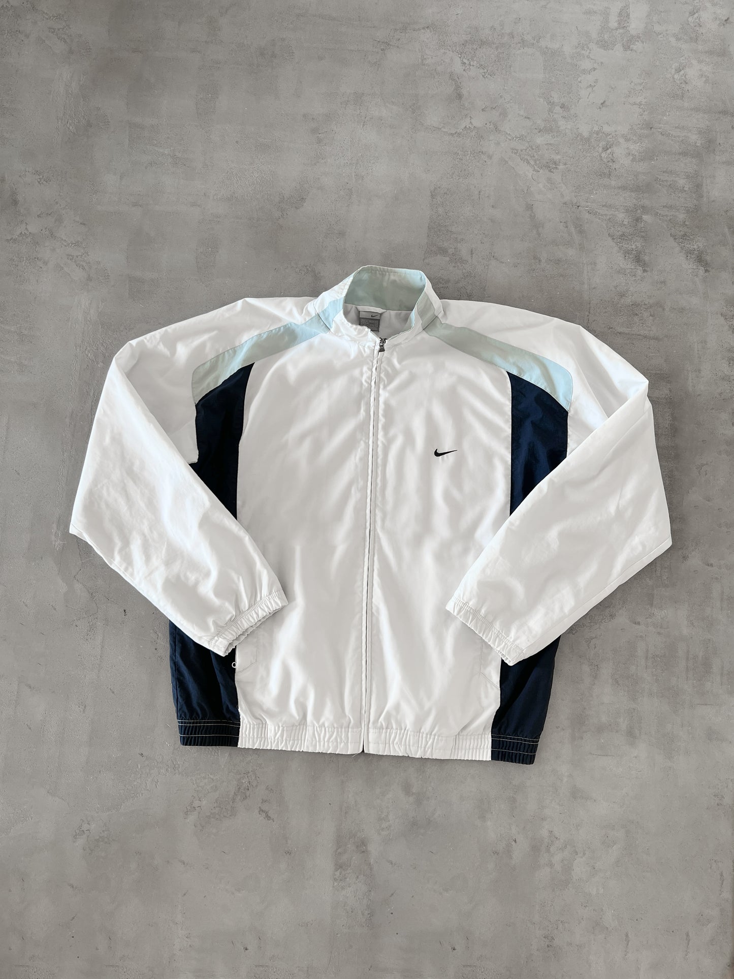 WHITE/BABY BLUE NIKE TRACK JACKET - 2000S - XL