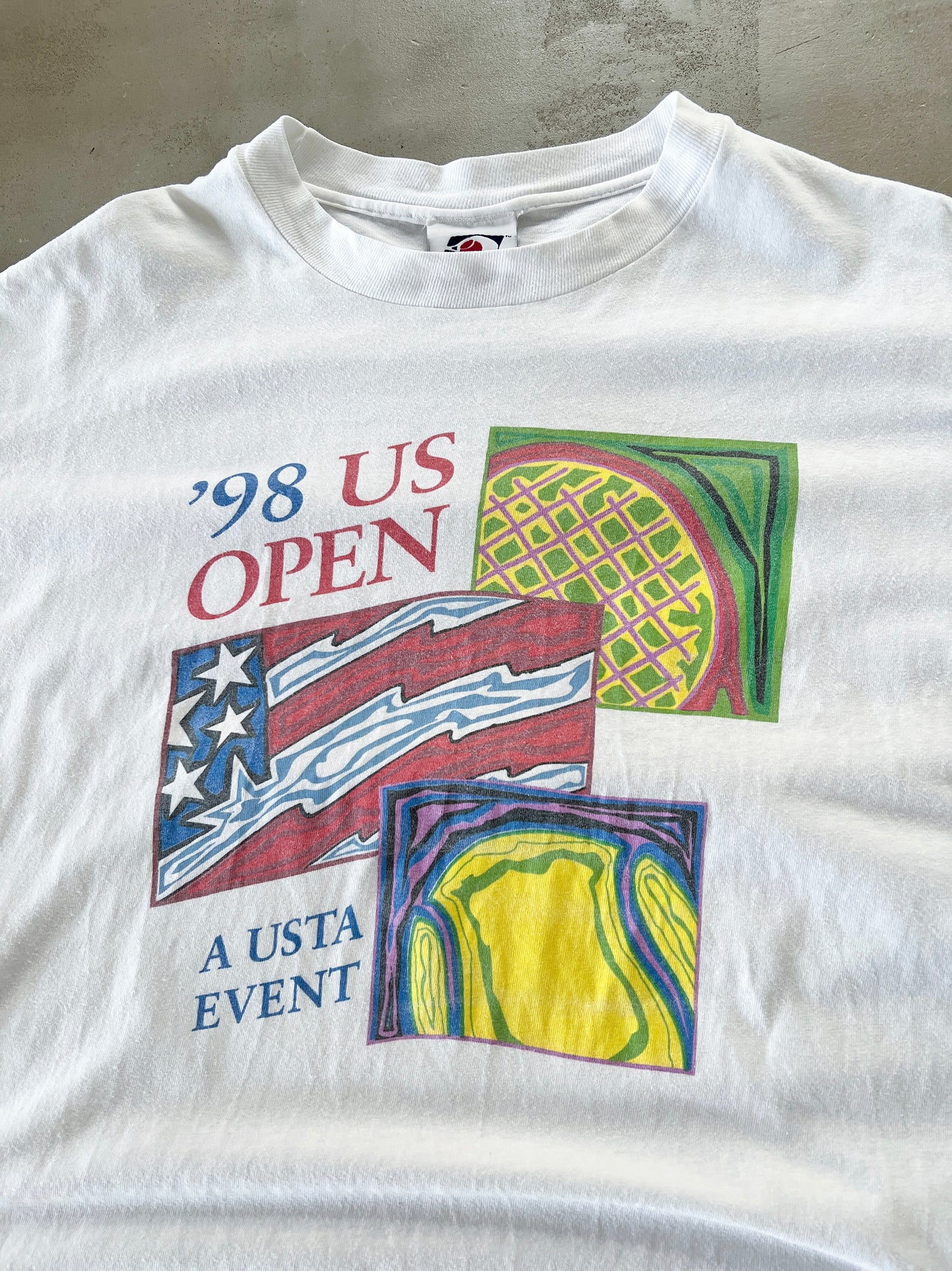 WHITE US OPEN TENNIS TEE - 1990S - XL