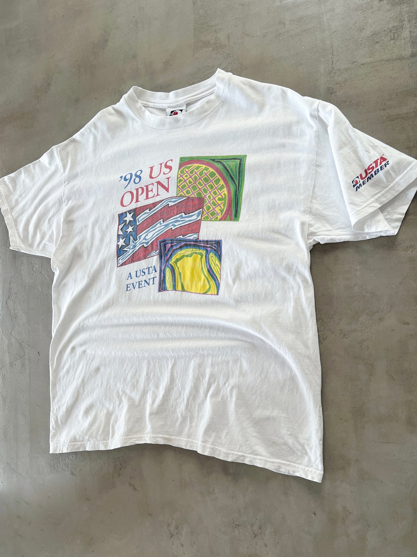 WHITE US OPEN TENNIS TEE - 1990S - XL
