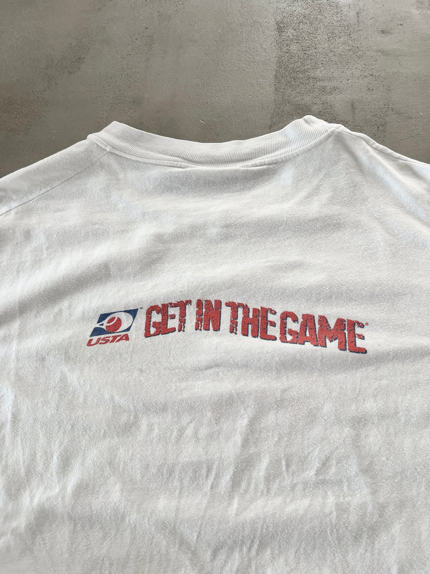 WHITE US OPEN TENNIS TEE - 1990S - XL