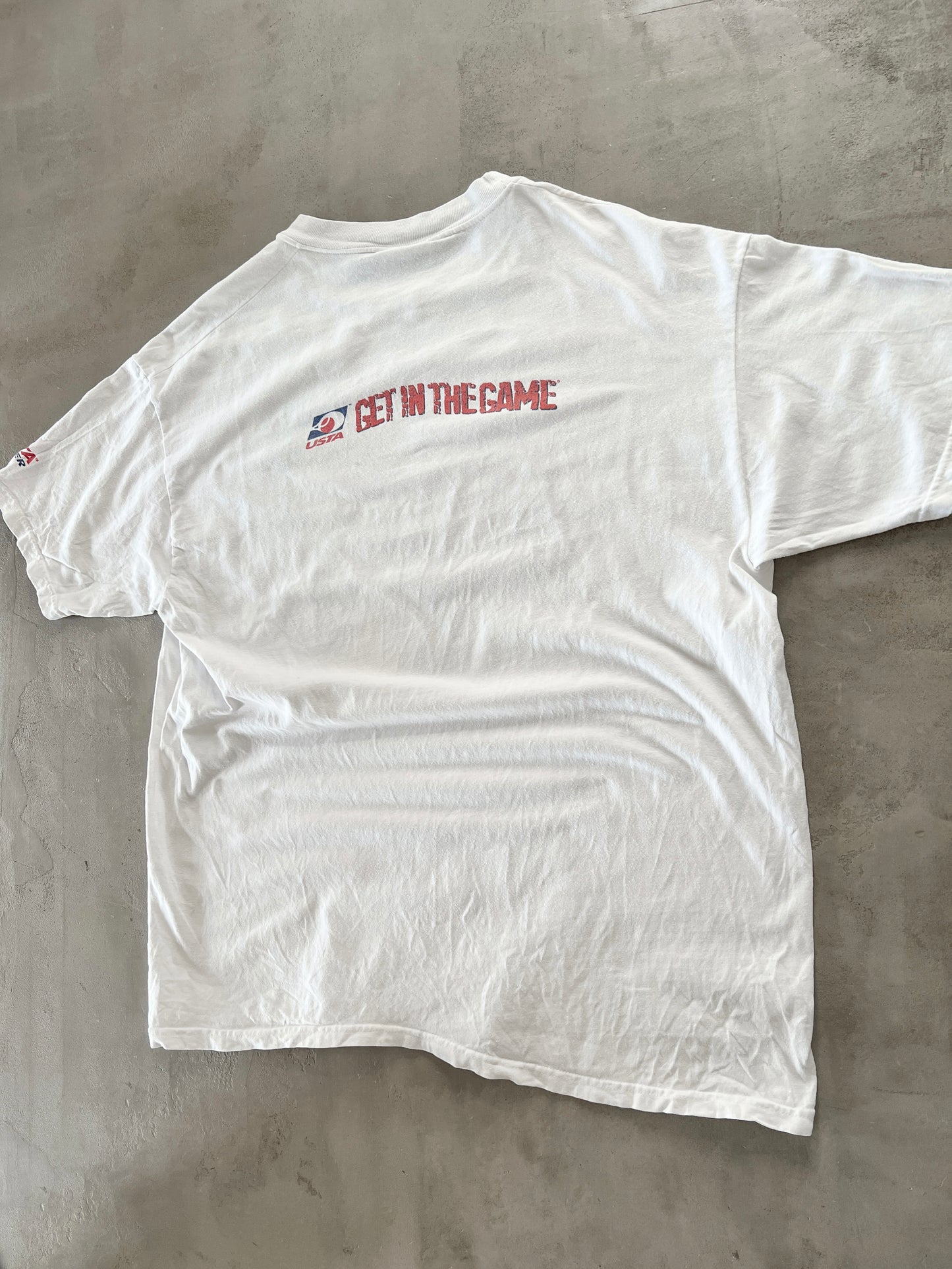 WHITE US OPEN TENNIS TEE - 1990S - XL