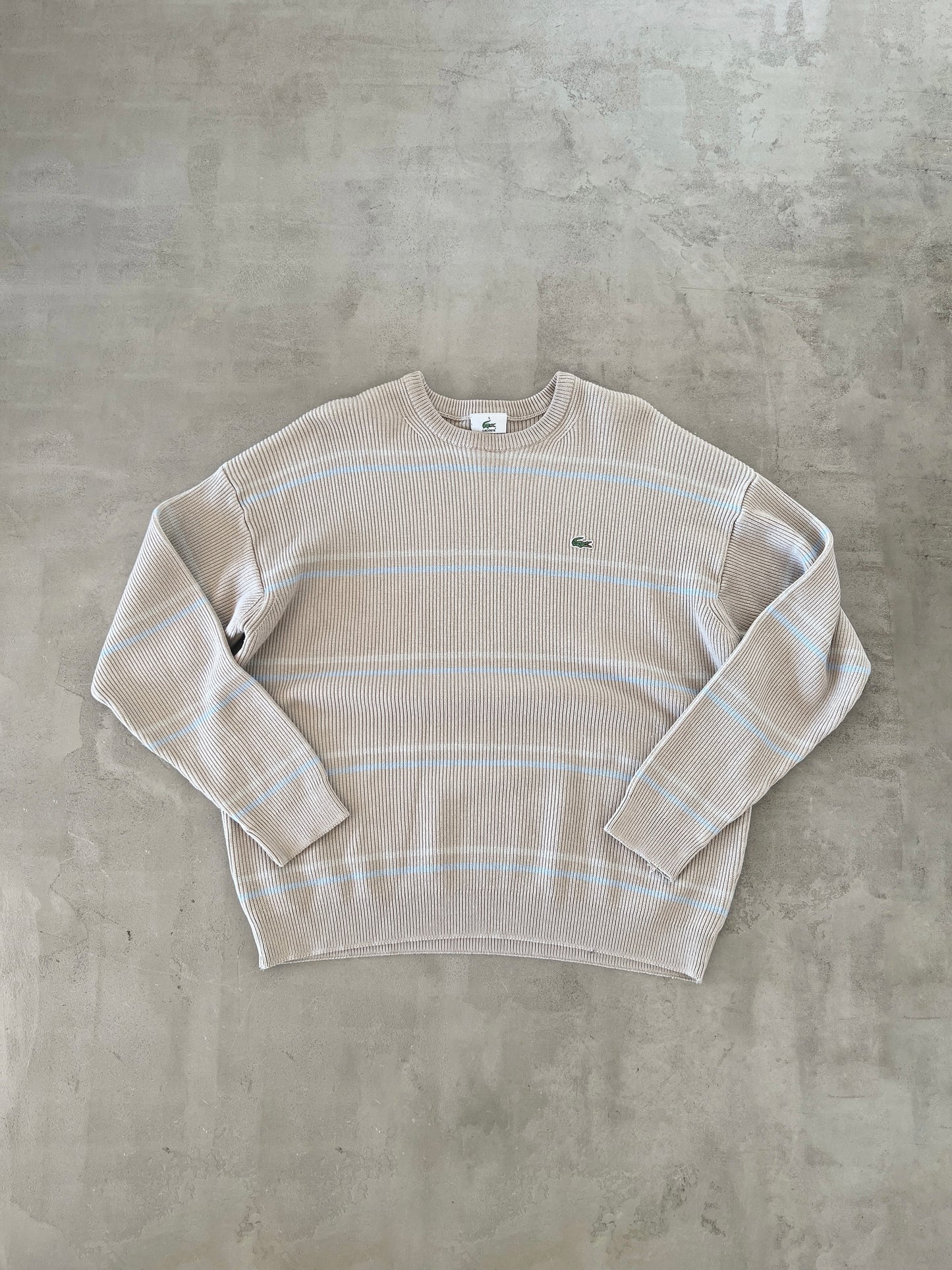BEIGE/BABY BLUE LACOSTE KNIT SWEATER - 2000S - M