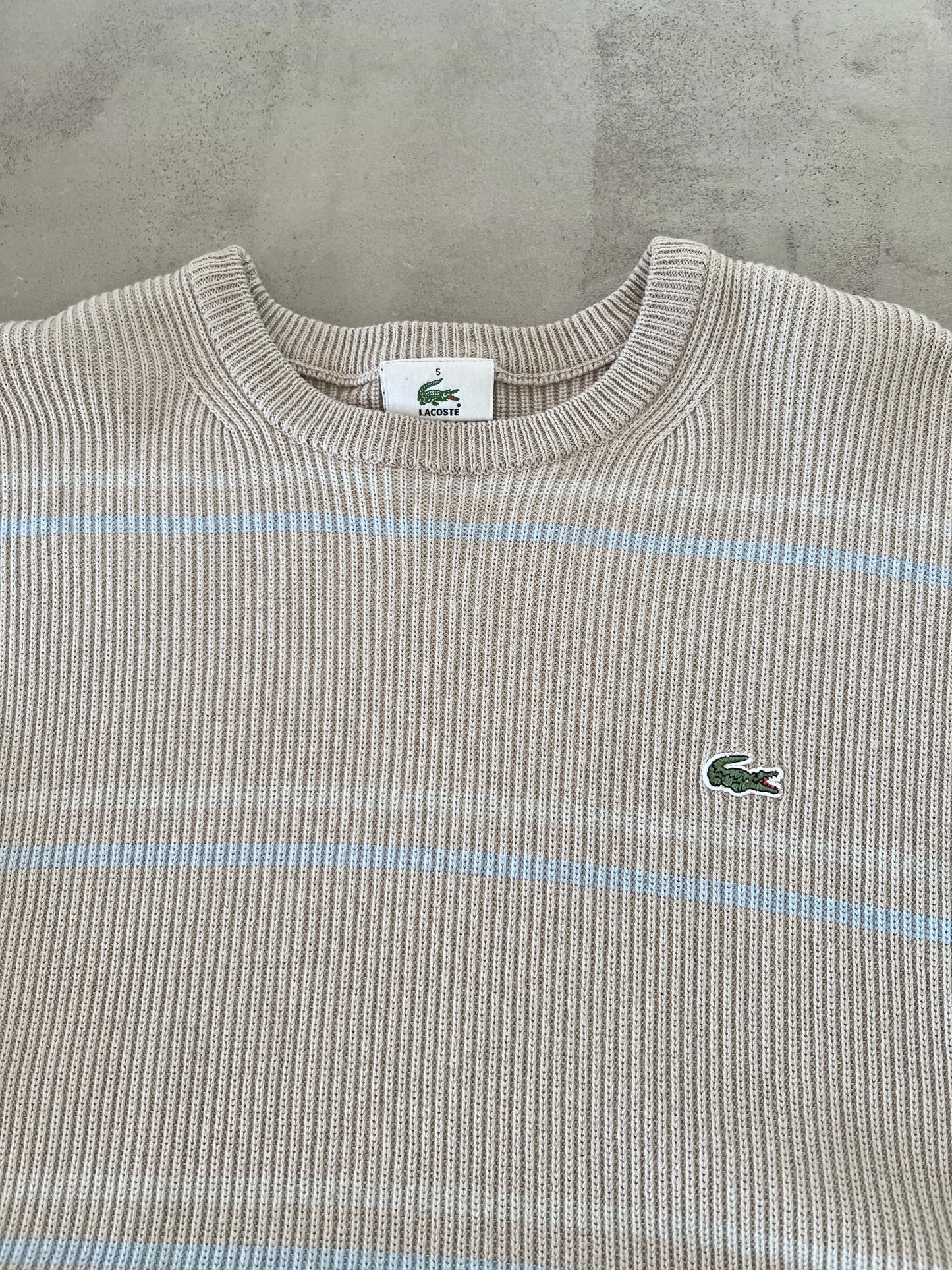 BEIGE/BABY BLUE LACOSTE KNIT SWEATER - 2000S - M