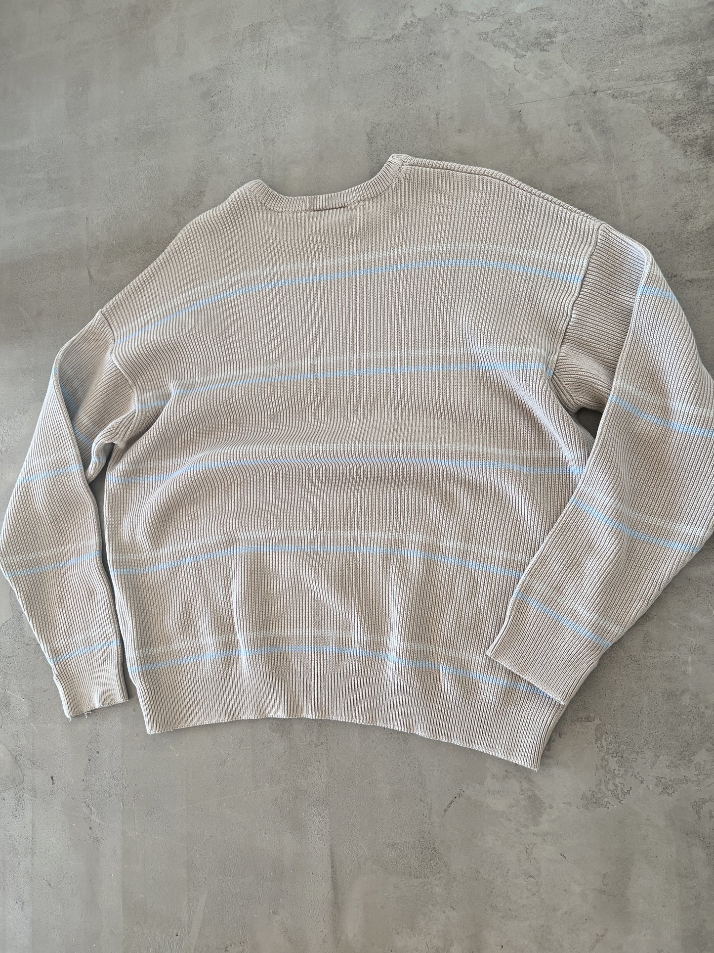 BEIGE/BABY BLUE LACOSTE KNIT SWEATER - 2000S - M