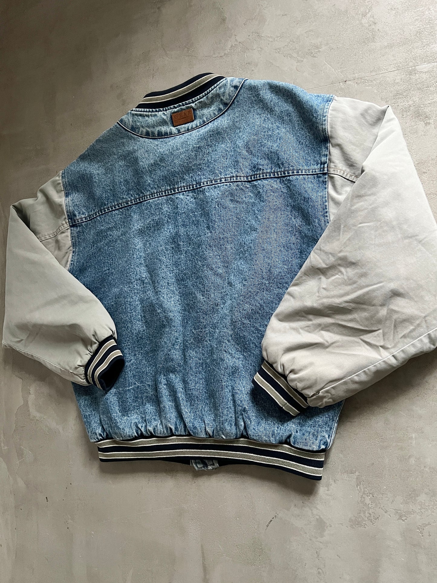 BLUE/CREME BMW JEANS JACKET - 1990S - L