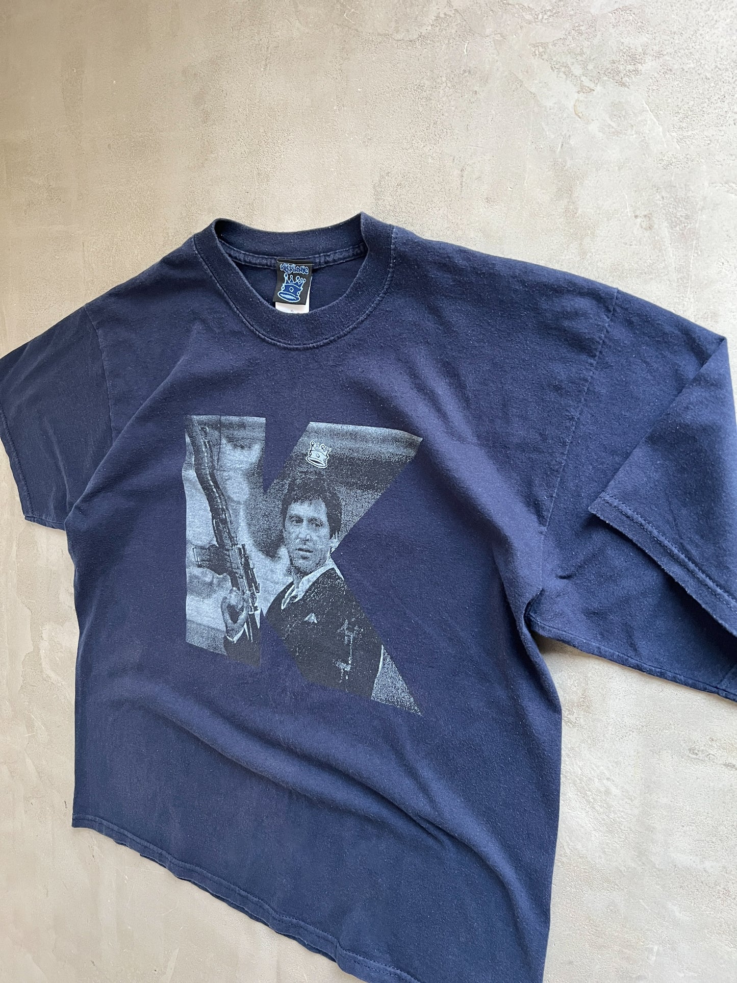 FADED NAVY SCARFACE X KINGPIN TEE - 1990S - L/XL