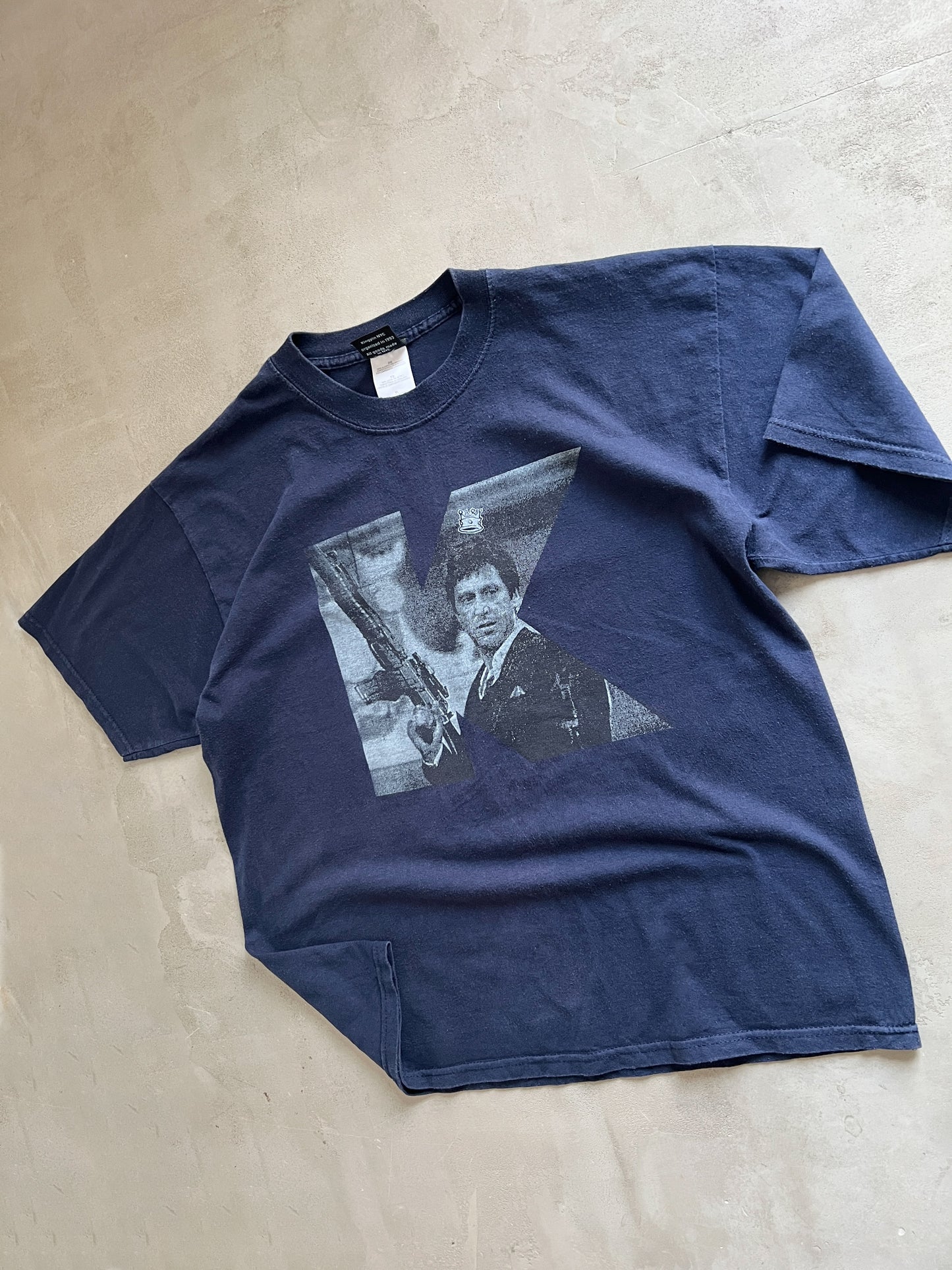 FADED NAVY SCARFACE X KINGPIN TEE - 1990S - L/XL