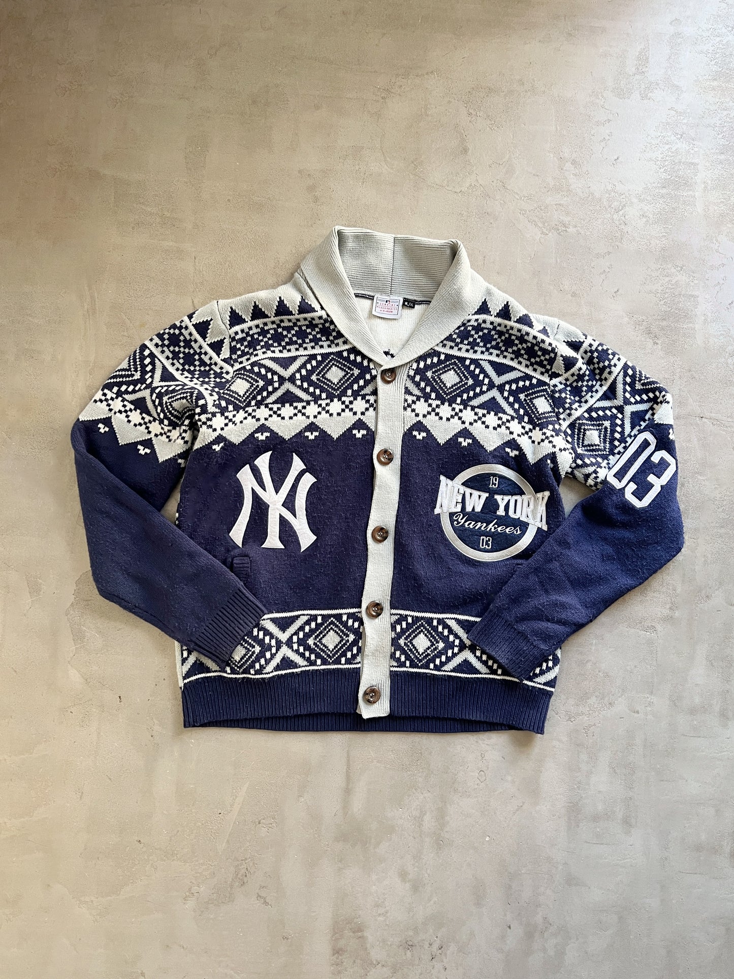 NAVY YANKEES CARDIGAN JACKET - 1990S - XL
