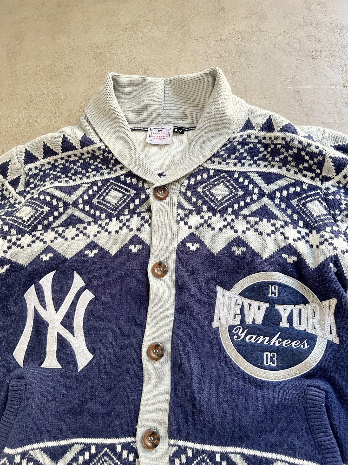 NAVY YANKEES CARDIGAN JACKET - 1990S - XL