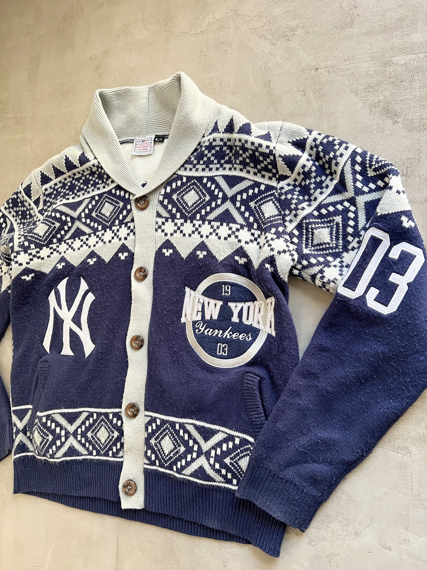 NAVY YANKEES CARDIGAN JACKET - 1990S - XL