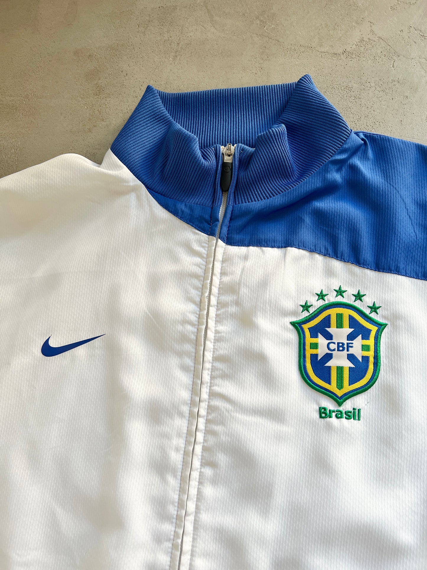 WHITE/BLUE BRAZIL NIKE TRACK JACKET - 2000S - M