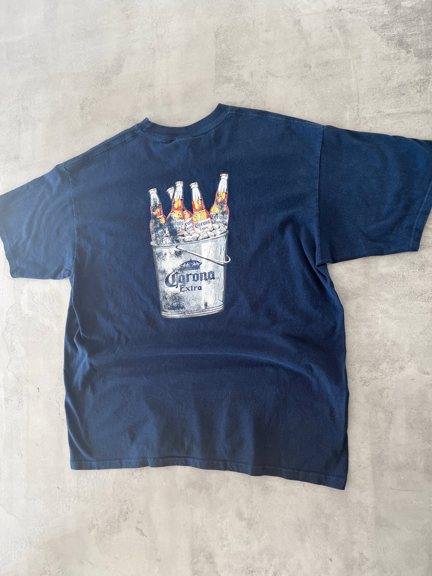 NAVY CORONA BEER TEE - 1990S - XL/L