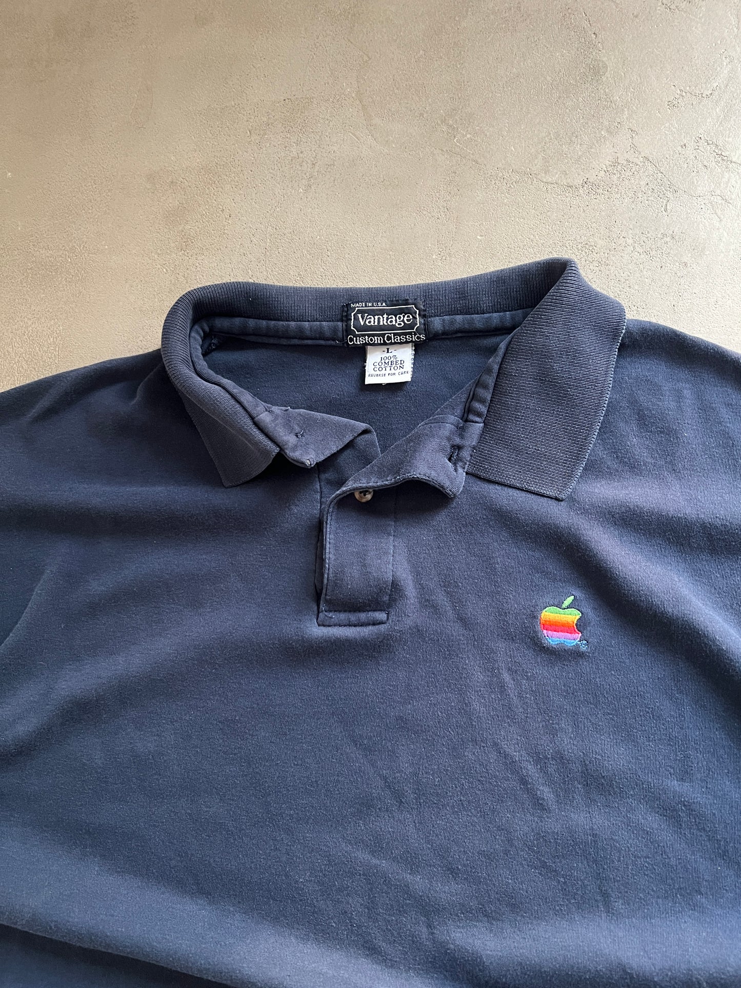 NAVY APPLE STAFF POLO - 1990S - L