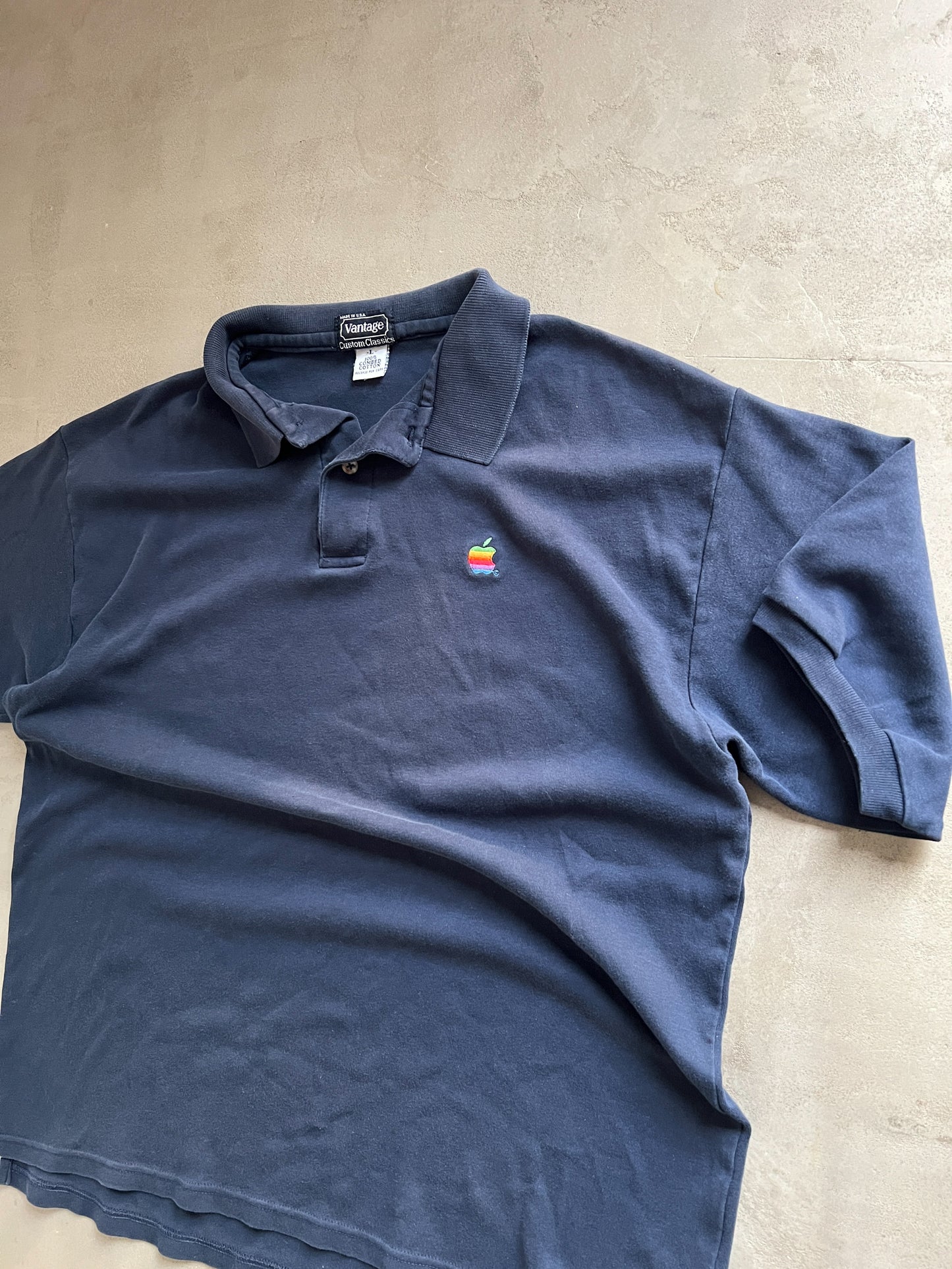 NAVY APPLE STAFF POLO - 1990S - L
