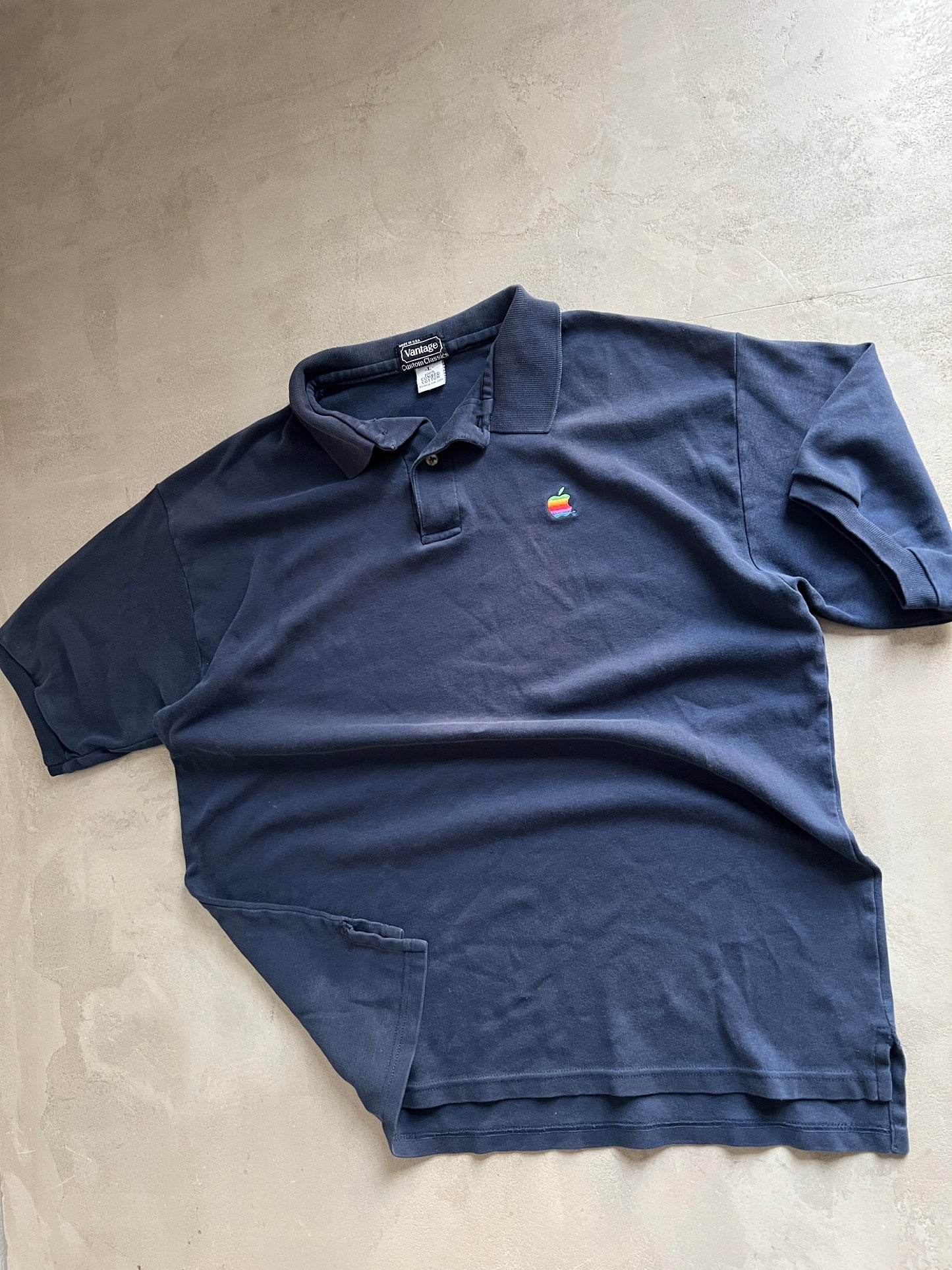 NAVY APPLE STAFF POLO - 1990S - L