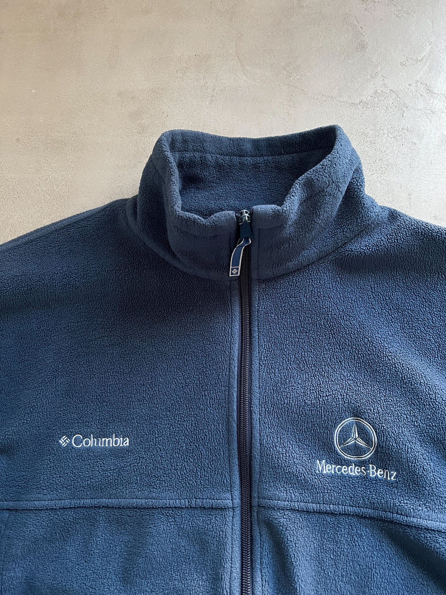 NAVY MERCEDES BENZ COLUMBIA FLEECE - 1990S - XL/L