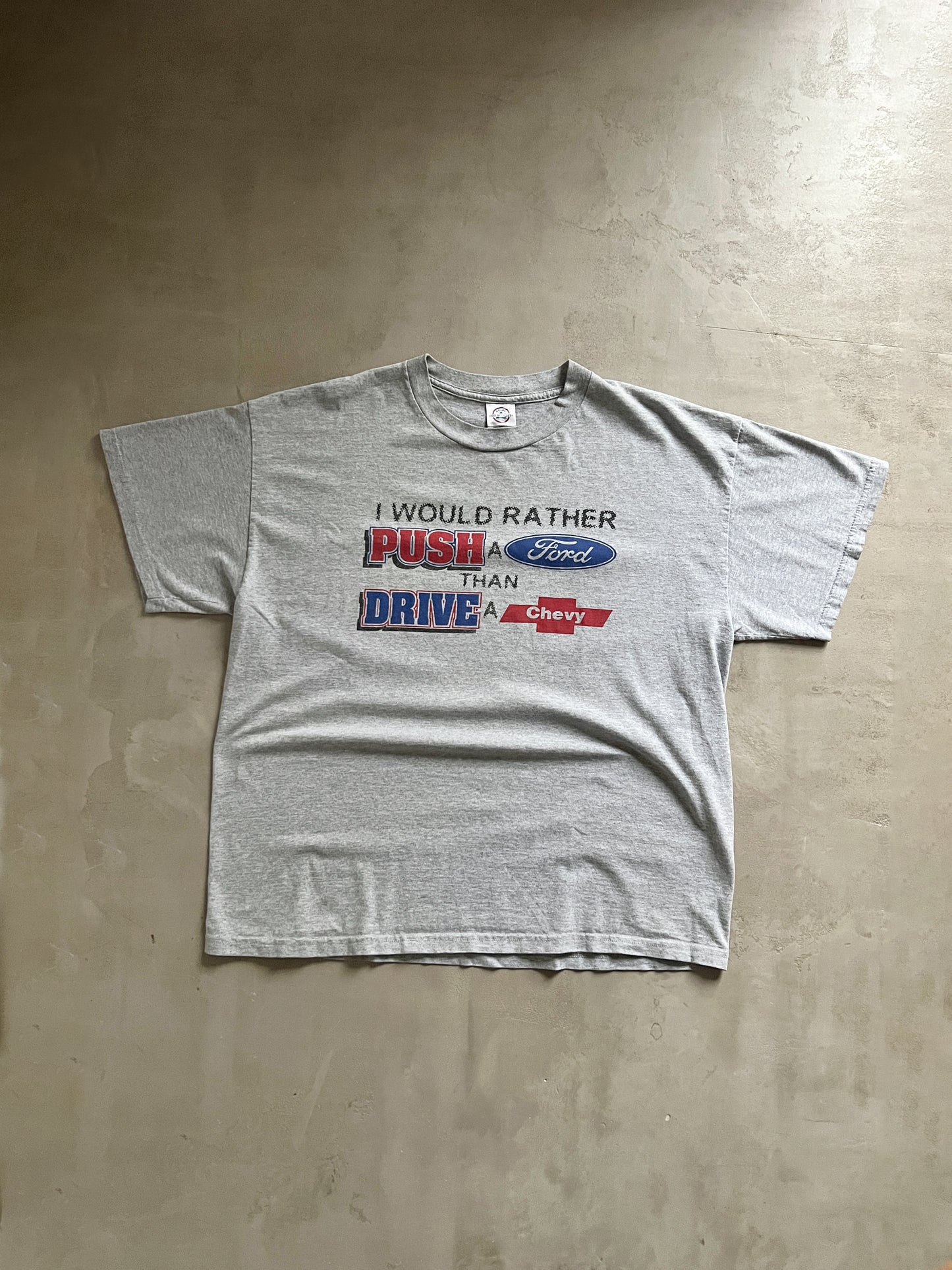 GREY FORD X CHEVY TEE - 1990S - L