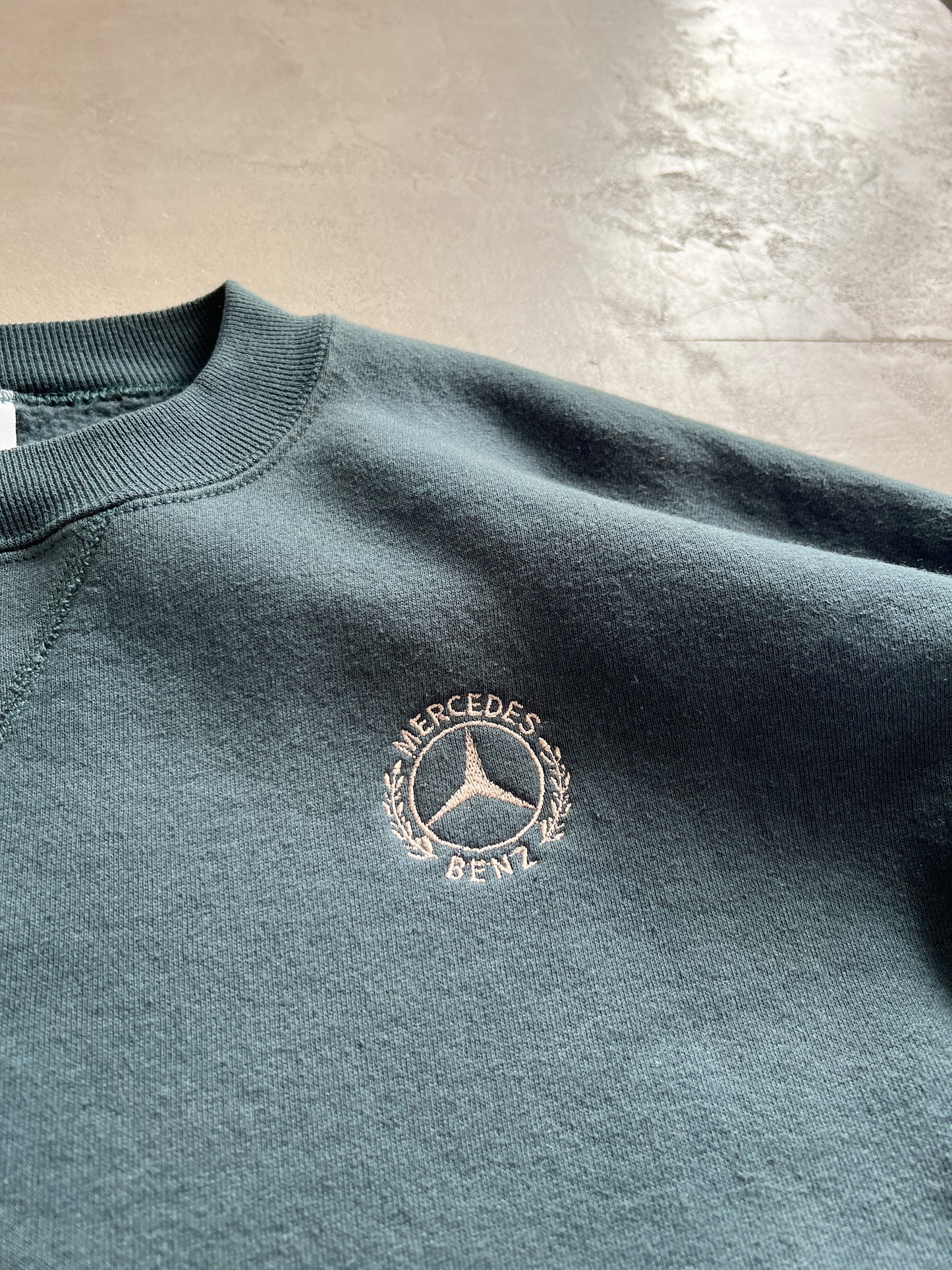 DARK TEAL MERCEDES BENZ RUSSELL SWEATER - 1990S - L/M