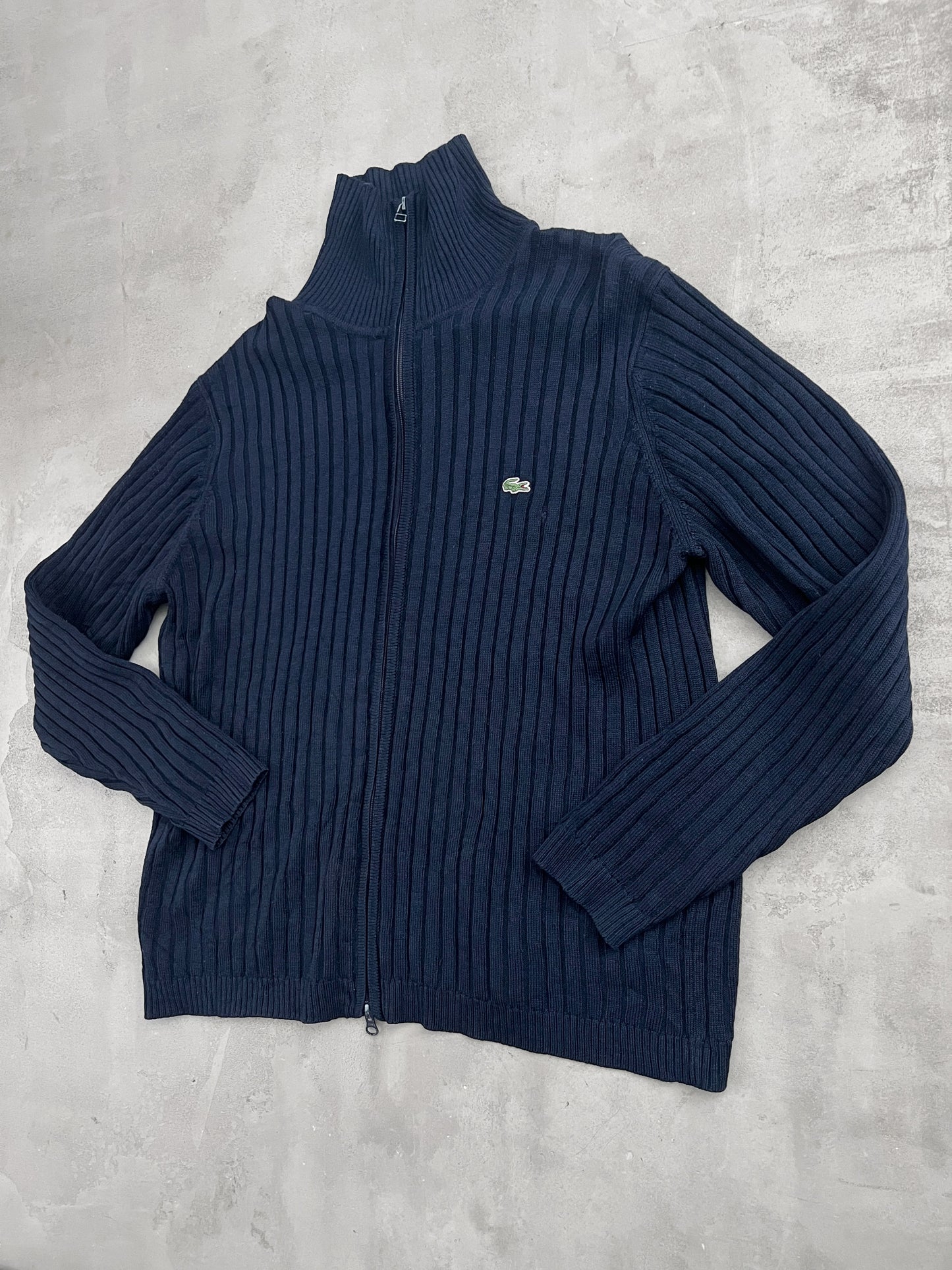 NAVY LACOSTE KNIT JACKET - 2000S - L