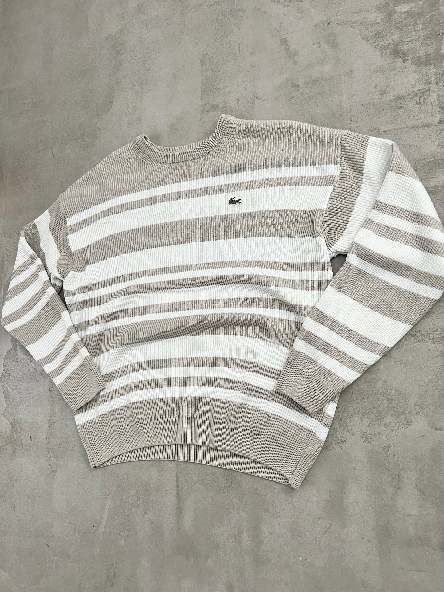 WHITE/BEIGE LACOSTE KNIT SWEATER - 2000S - M