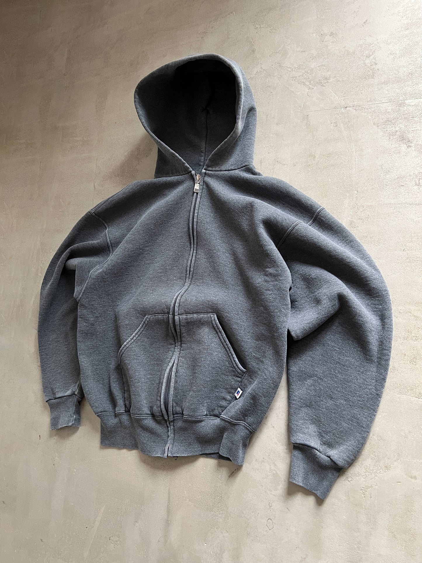 ASH GREY RUSSELL ATHLETIC ZIP UP HOODIE - 1990S - M