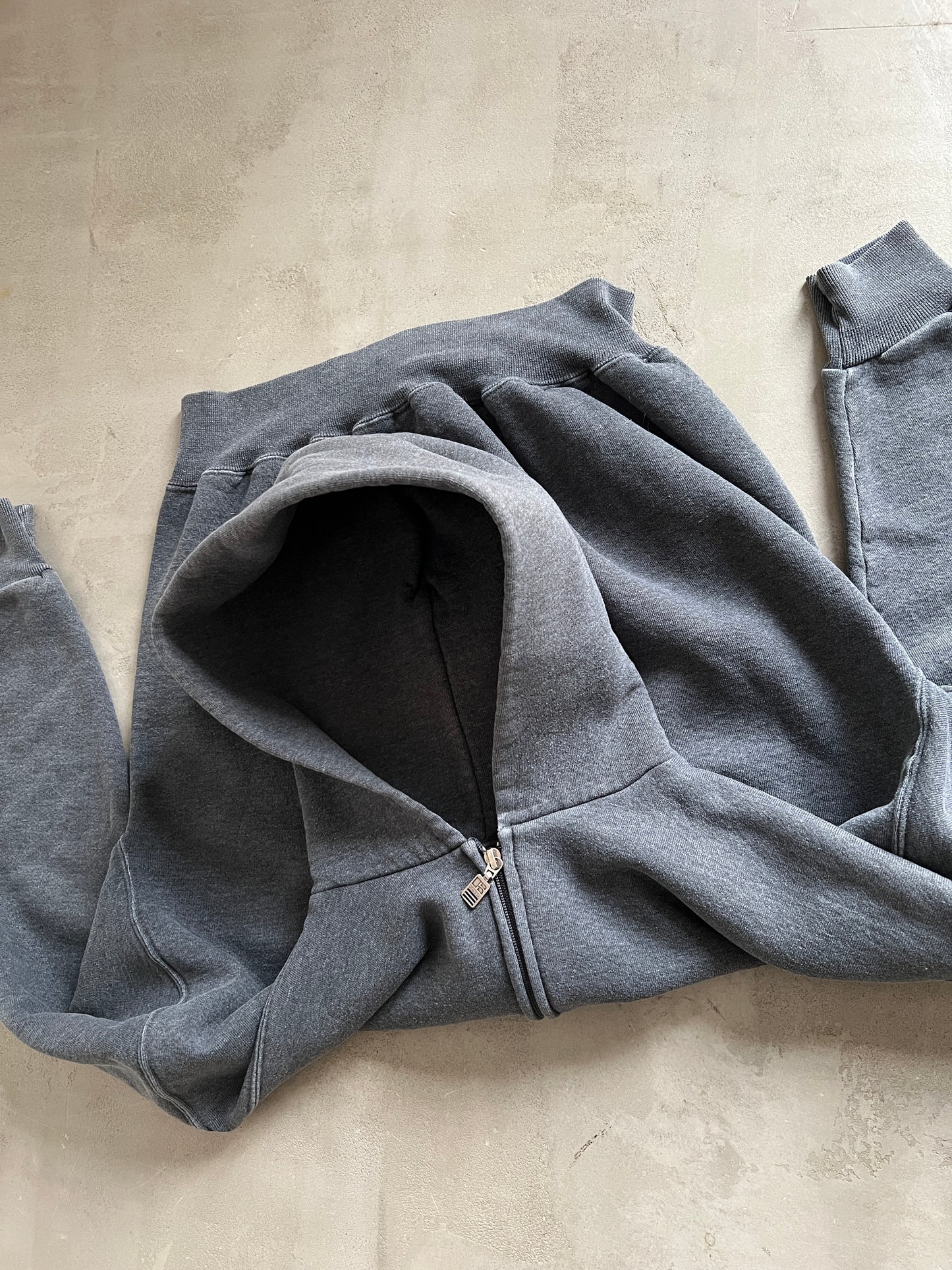 ASH GREY RUSSELL ATHLETIC ZIP UP HOODIE - 1990S - M