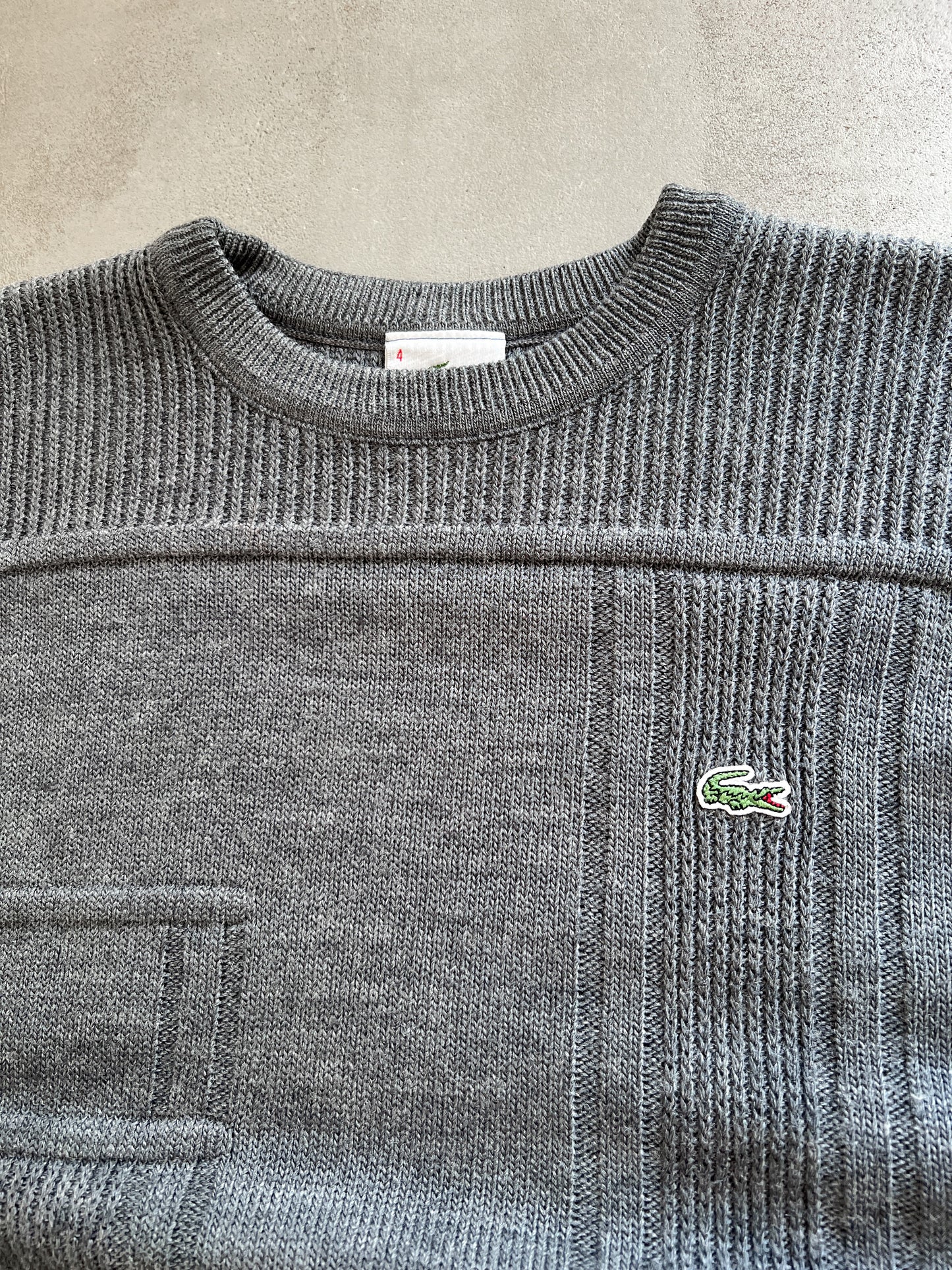 GREY LACOSTE KNIT SWEATER - 2000S - M