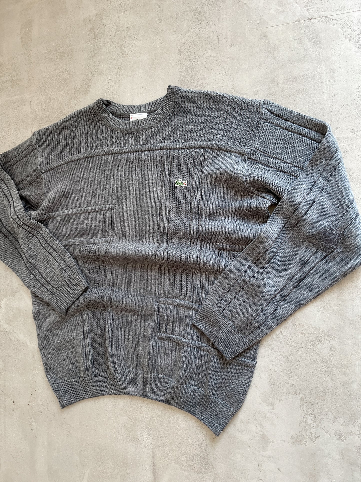 GREY LACOSTE KNIT SWEATER - 2000S - M