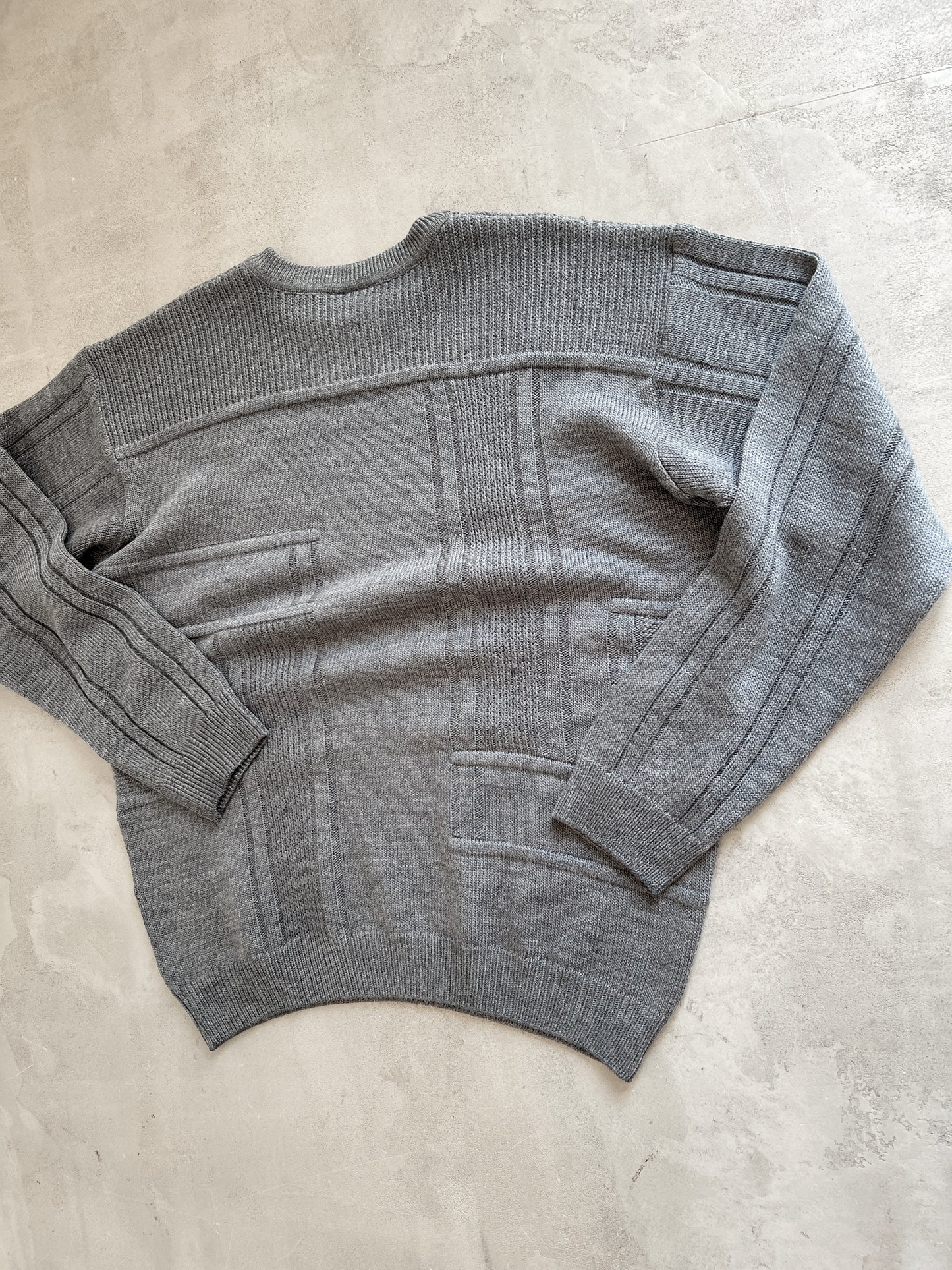 GREY LACOSTE KNIT SWEATER - 2000S - M