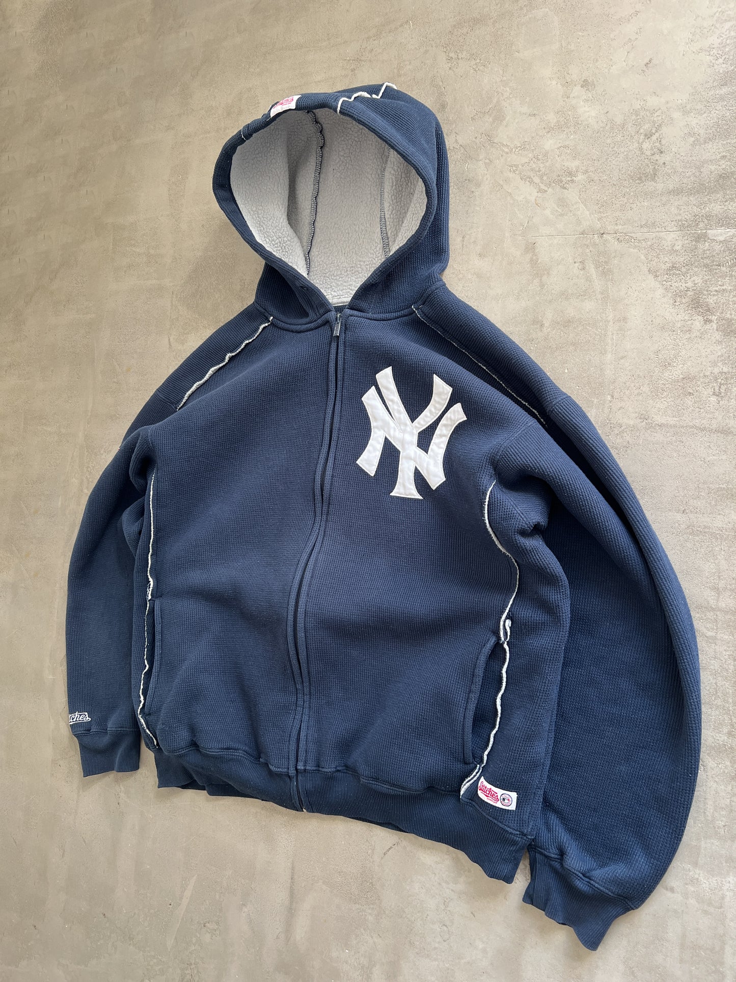 NAVY YANKEES ZIP UP HOODIE - 1990S - L