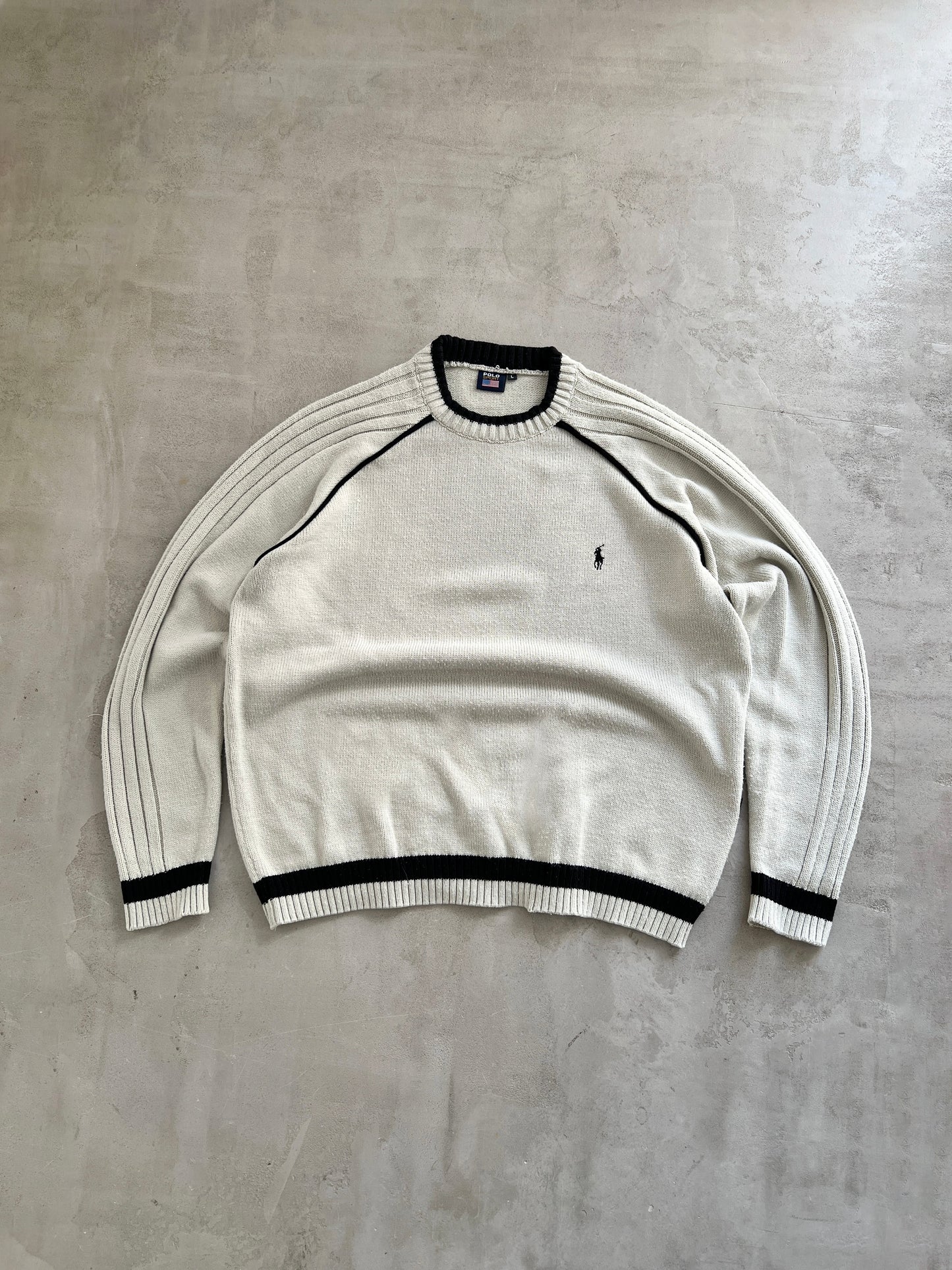 BEIGE/BLACK RALPH LAUREN KNIT SWEATER - 2000S - L