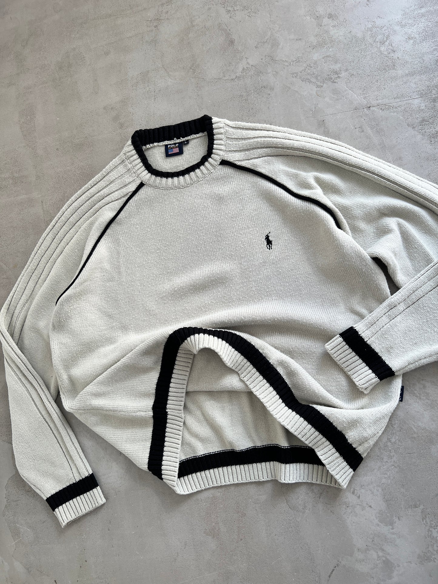 BEIGE/BLACK RALPH LAUREN KNIT SWEATER - 2000S - L
