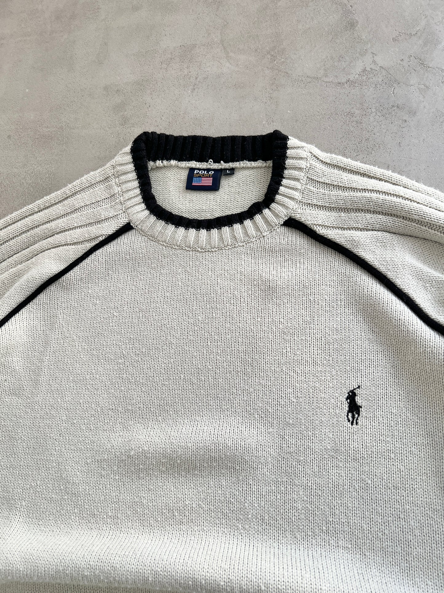 BEIGE/BLACK RALPH LAUREN KNIT SWEATER - 2000S - L