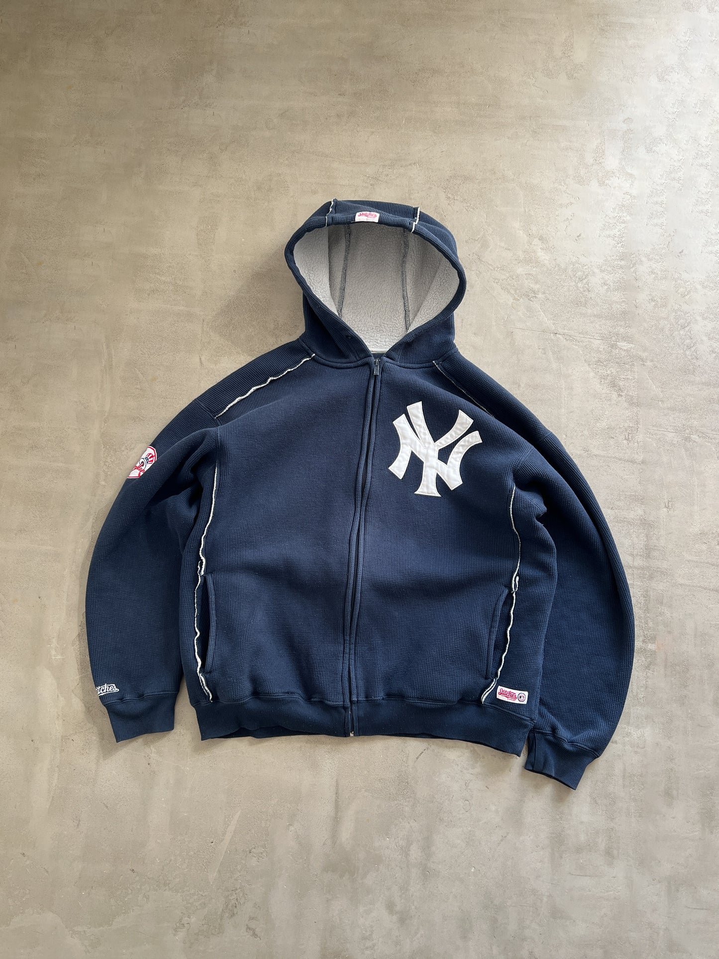 NAVY YANKEES ZIP UP HOODIE - 1990S - L