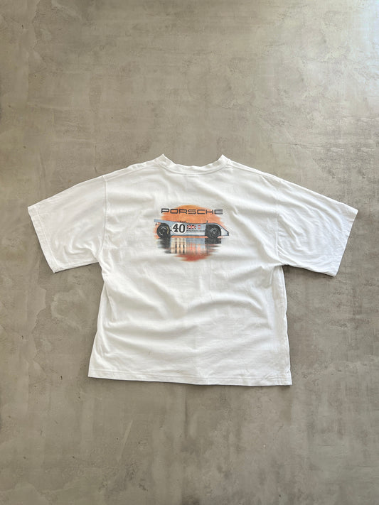 WHITE PORSCHE TEE - 1990S - M/L
