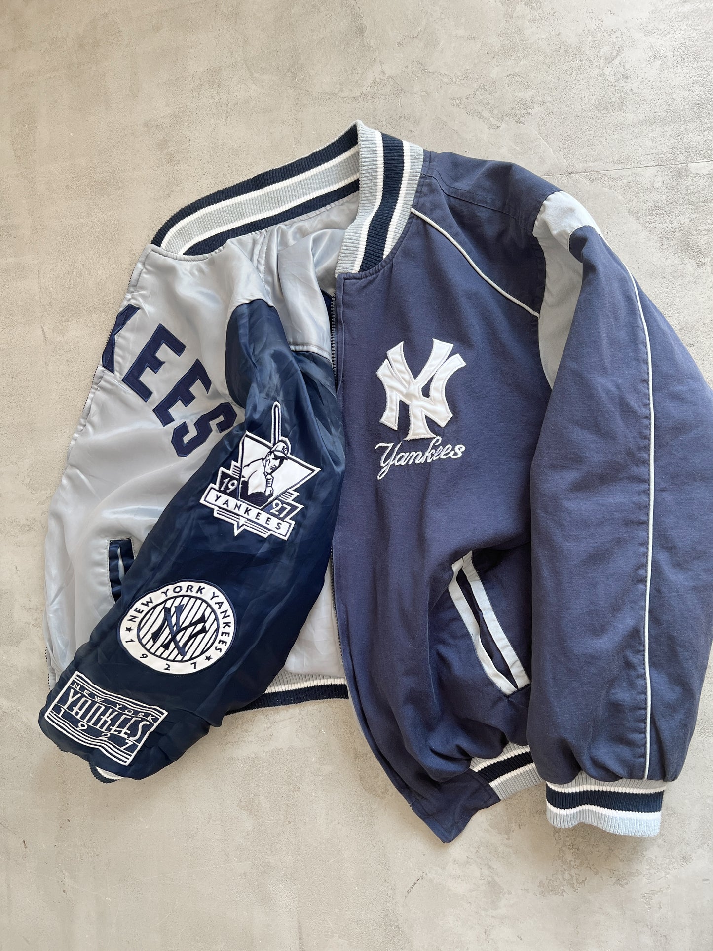NAVY YANKEES 2 SIDE JACKET - 1990S - L/M
