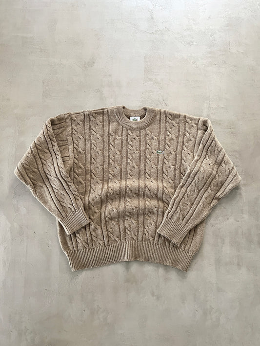 BEIGE/BROWN LACOSTE KNIT SWEATER - 2000S - S/M